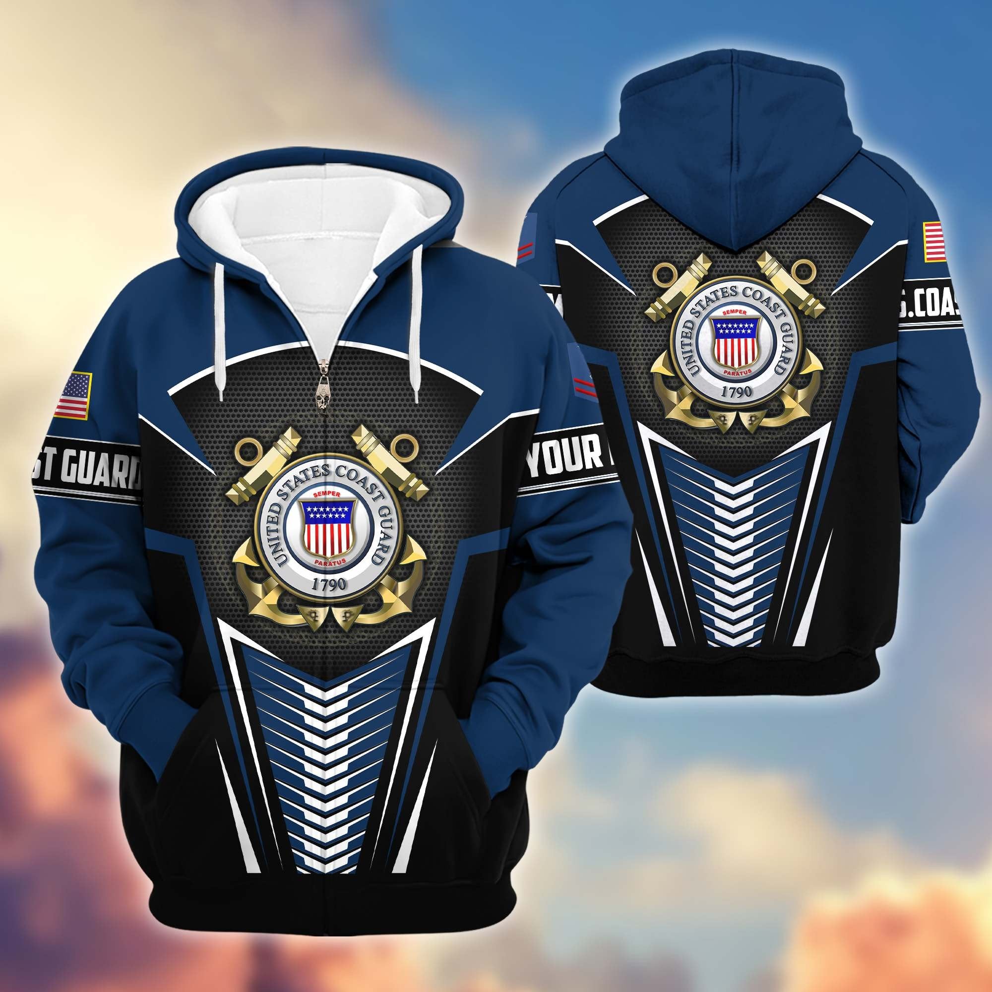 Premium USCG Zip Hoodie VPVC600805, Custom Name, Rank, Gifts For Coast Guard Veteran