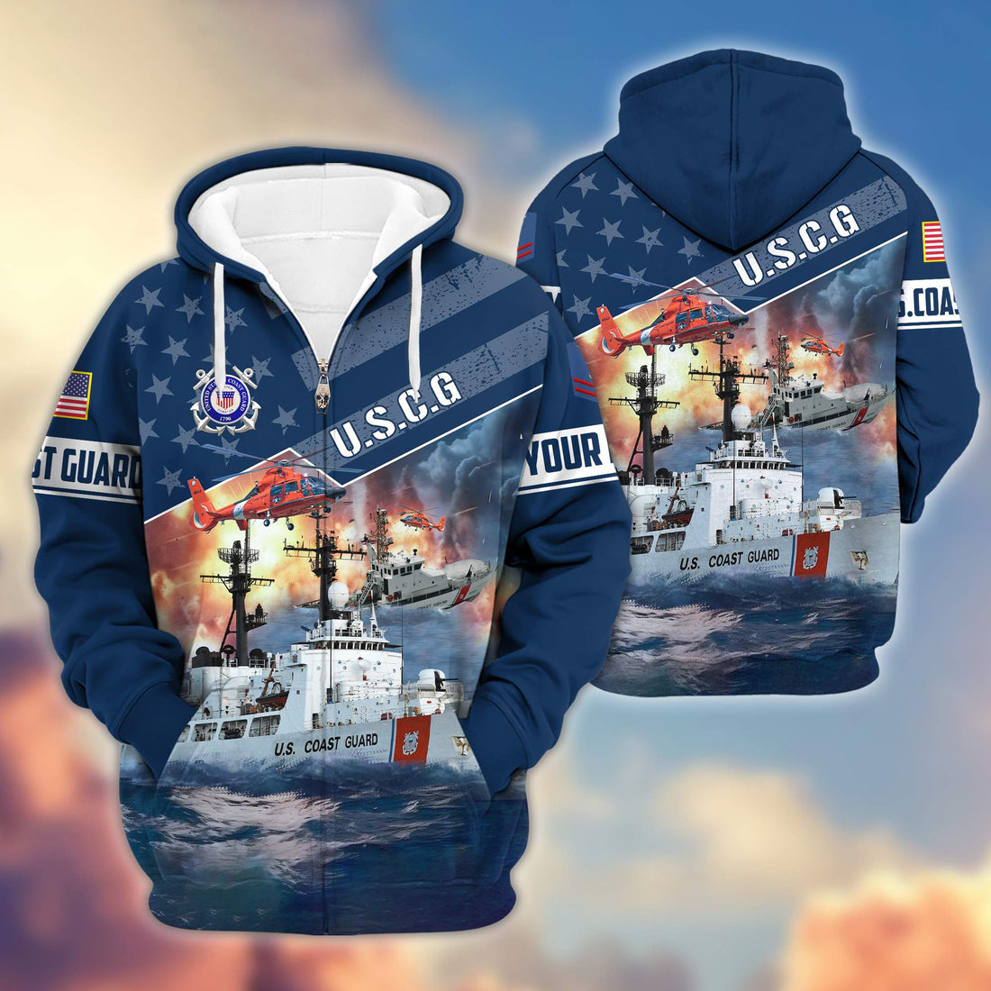 Premium USCG Zip Hoodie VPVC600705, Custom Name, Rank, Gifts For Coast Guard Veteran