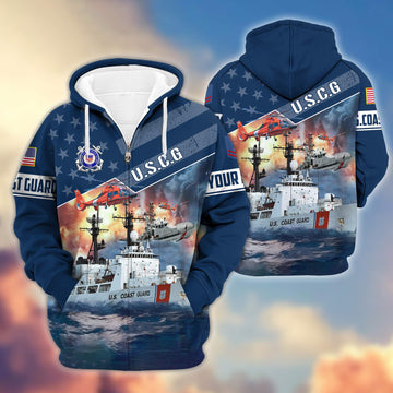 Premium USCG Zip Hoodie VPVC600705, Custom Name, Rank, Gifts For Coast Guard Veteran