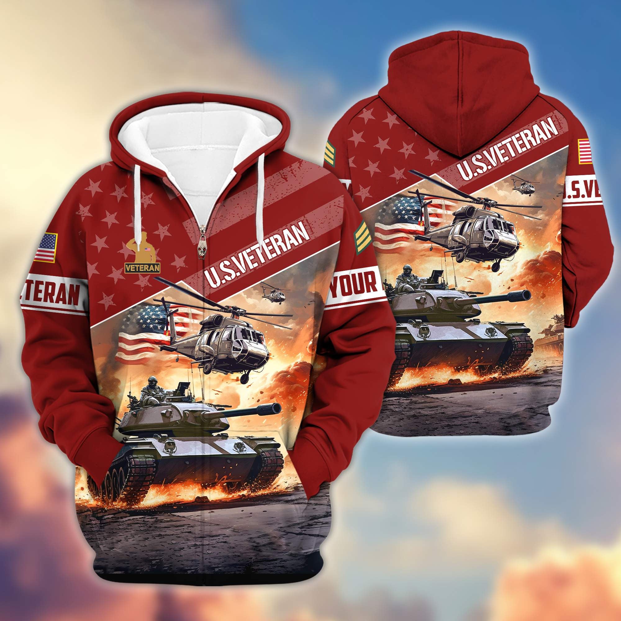 Premium US Veterans Zip Hoodie VPVC600707, Custom Name, Rank, Gifts For US Veterans