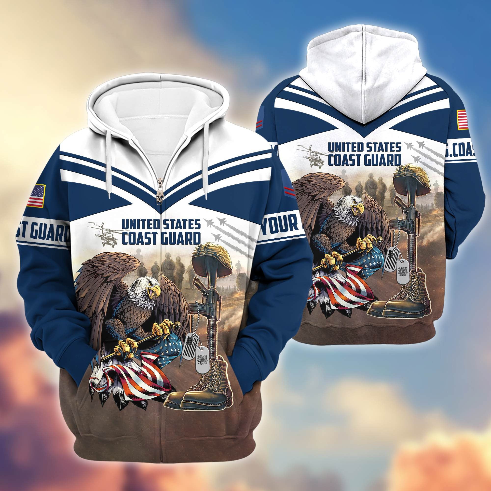 Premium USCG Zip Hoodie VPVC600605, Custom Name, Rank, Gifts For Coast Guard Veteran
