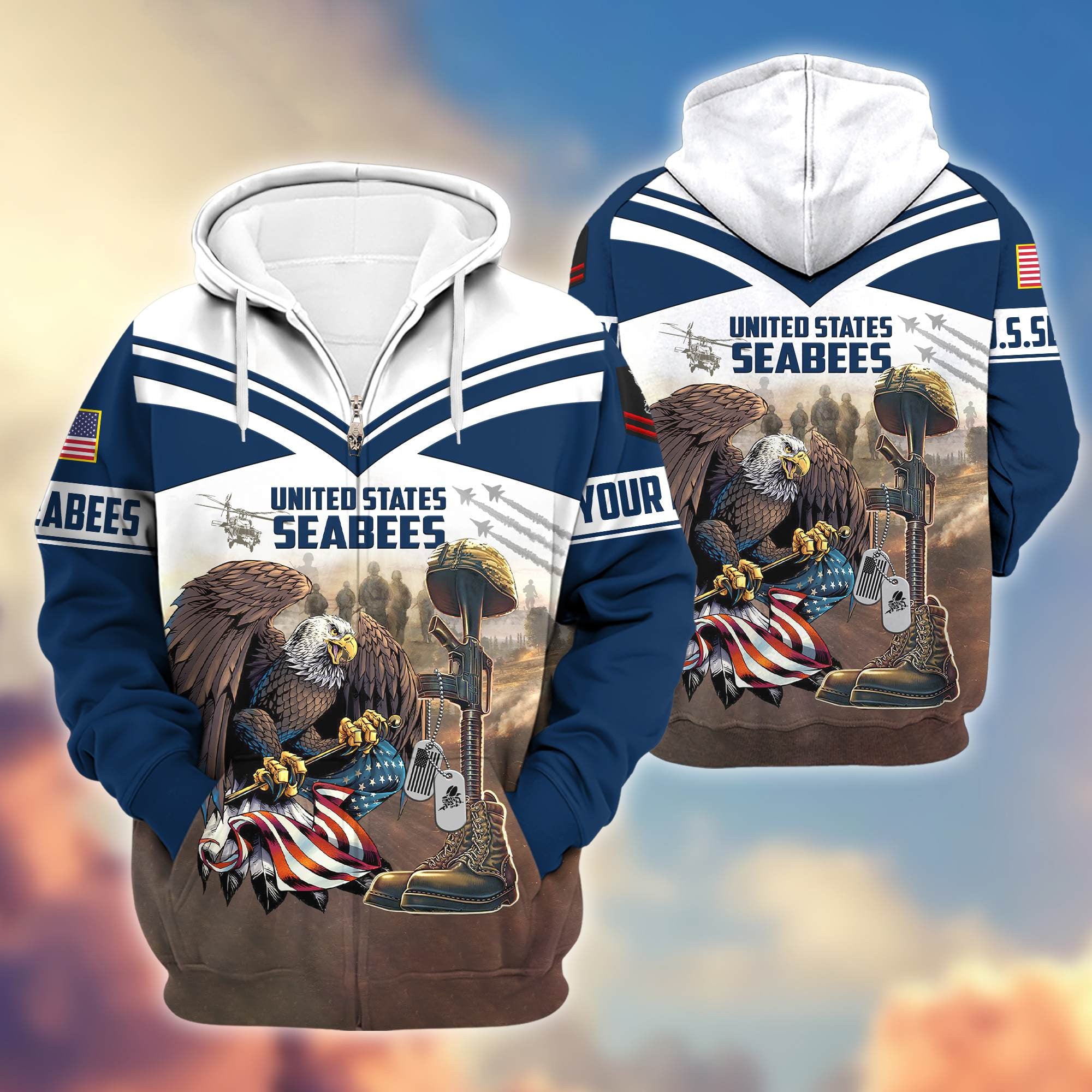 Premium US Seabees Veteran Zip Hoodie VPVC600609, Custom Name, Rank, Gifts For Seabees Veteran
