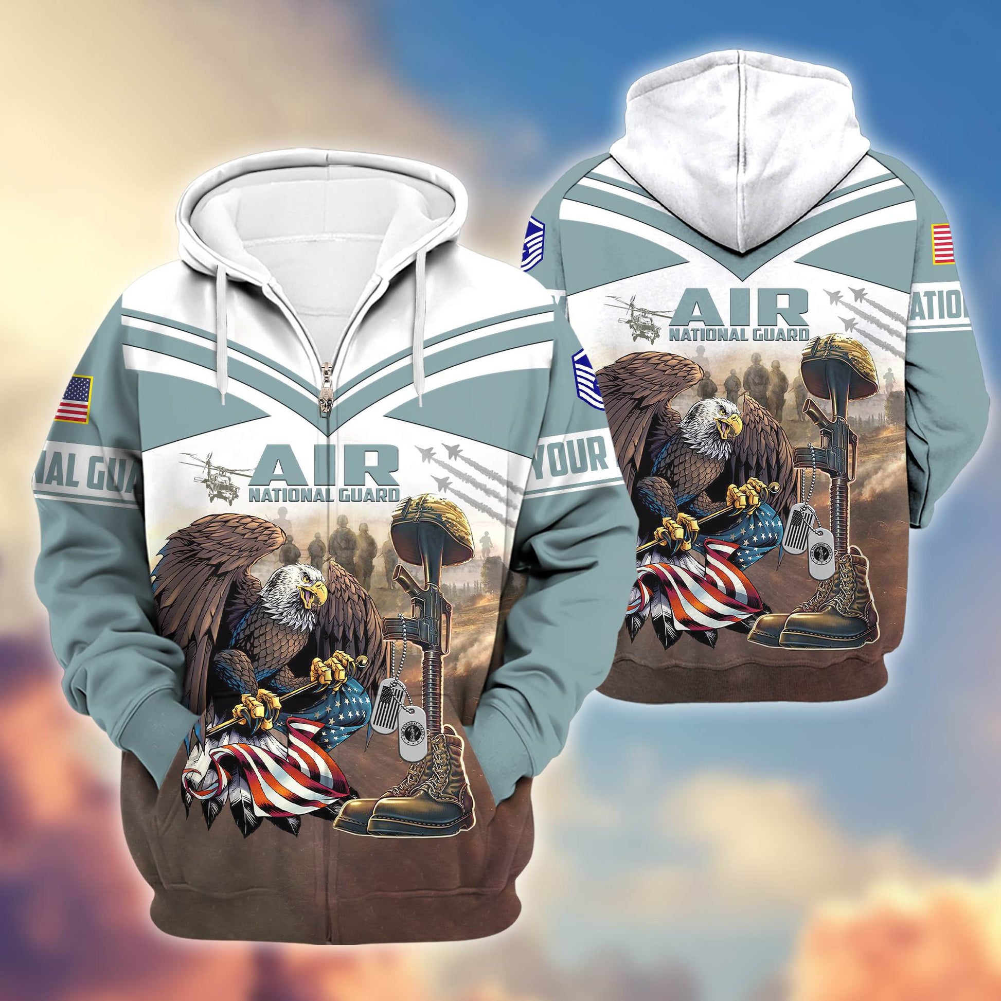 Premium Air National Guard Veteran Zip Hoodie VPVC600610, Custom Name, Rank, Gifts For Air National Guard Veteran