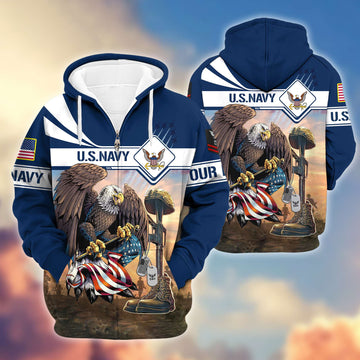 Premium US Navy Zip Hoodie VPVC600502, Custom Name, Rank, Gifts For Navy Veteran