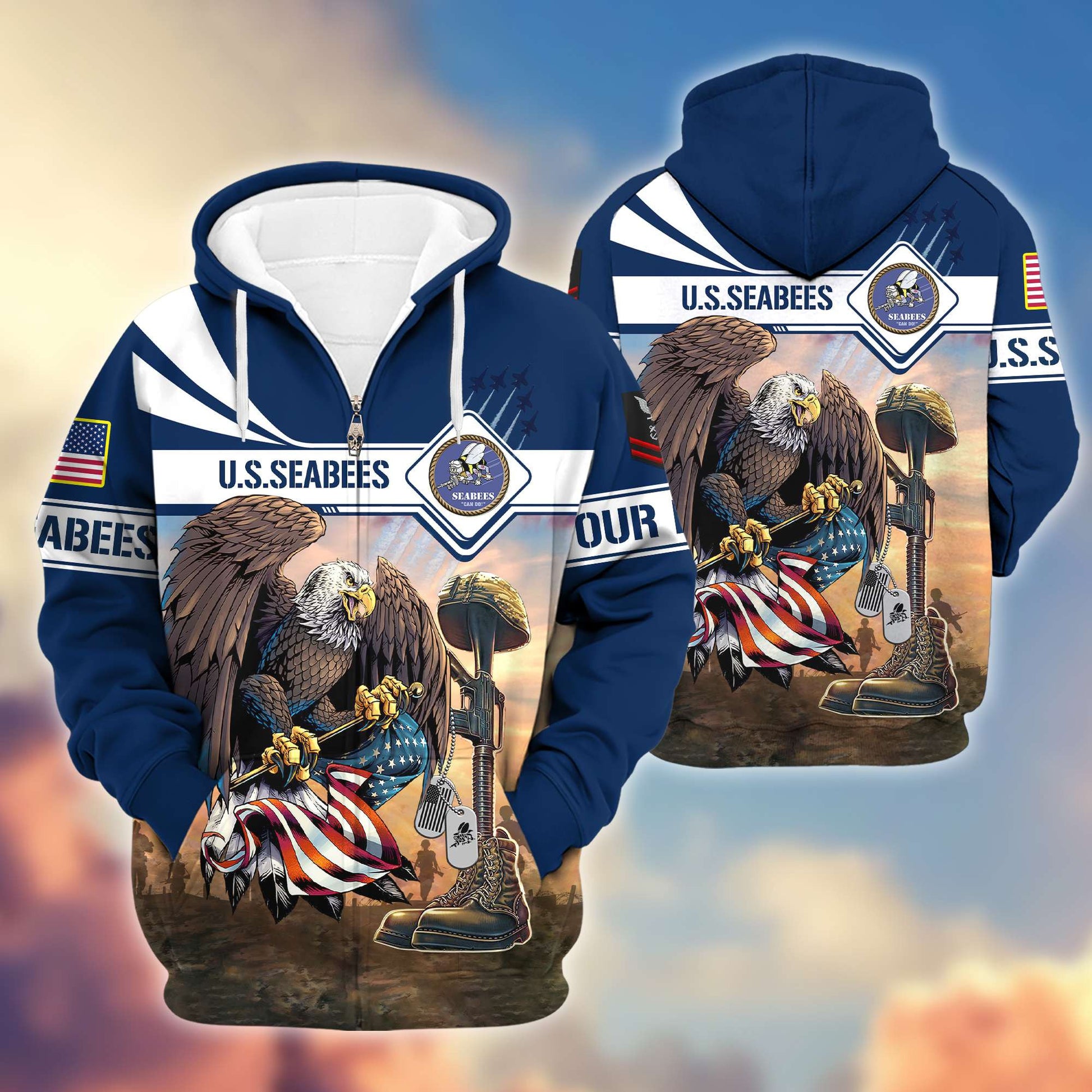 Premium US Seabees Veteran Zip Hoodie VPVC600509, Custom Name, Rank, Gifts For Seabees Veteran