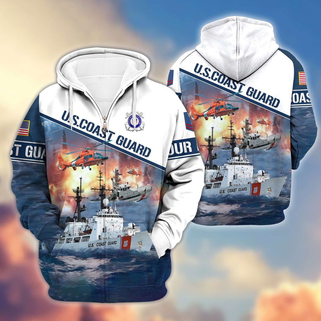 Premium USCG Zip Hoodie VPVC600405, Custom Name, Rank, Gifts For Coast Guard Veteran