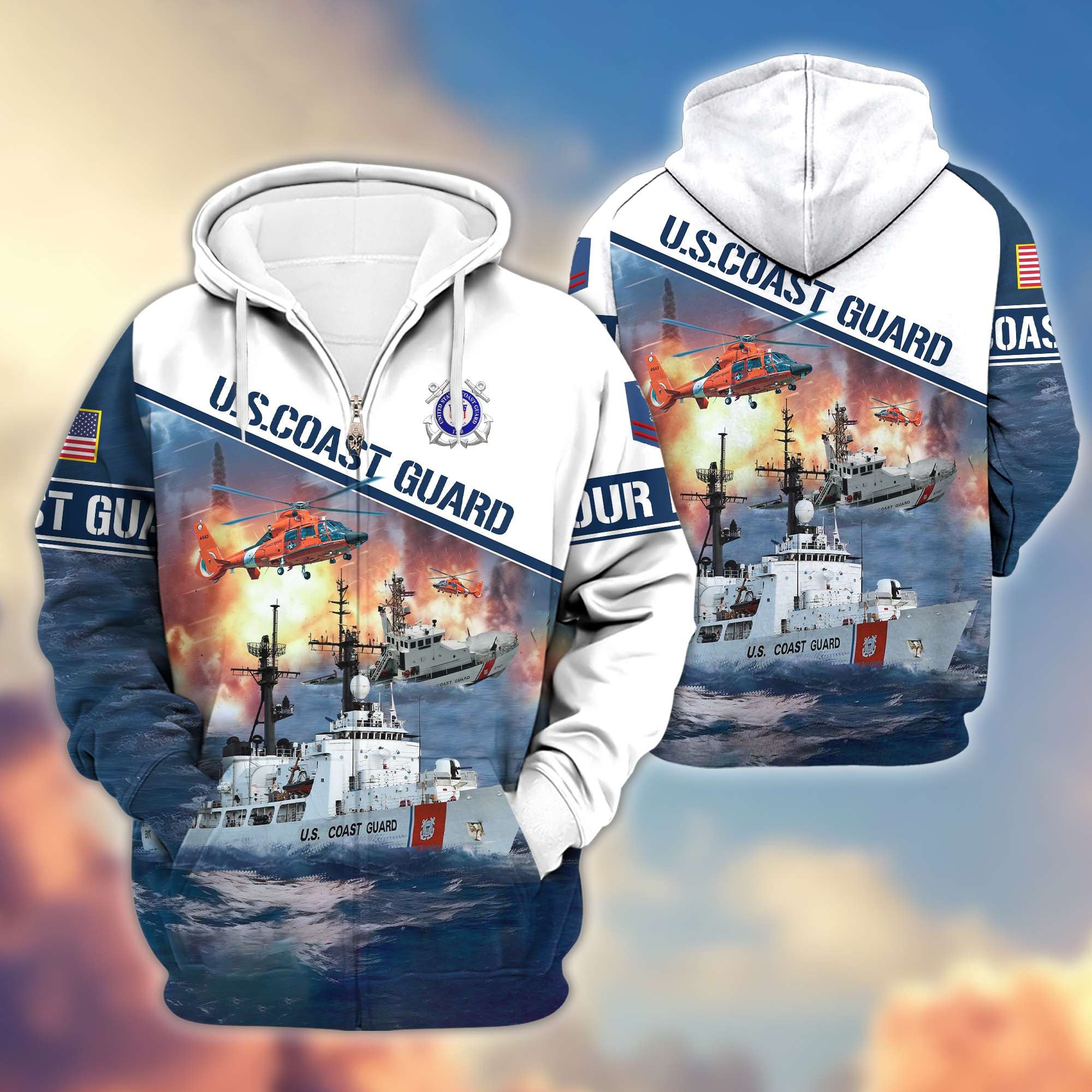 Premium USCG Zip Hoodie VPVC600405, Custom Name, Rank, Gifts For Coast Guard Veteran