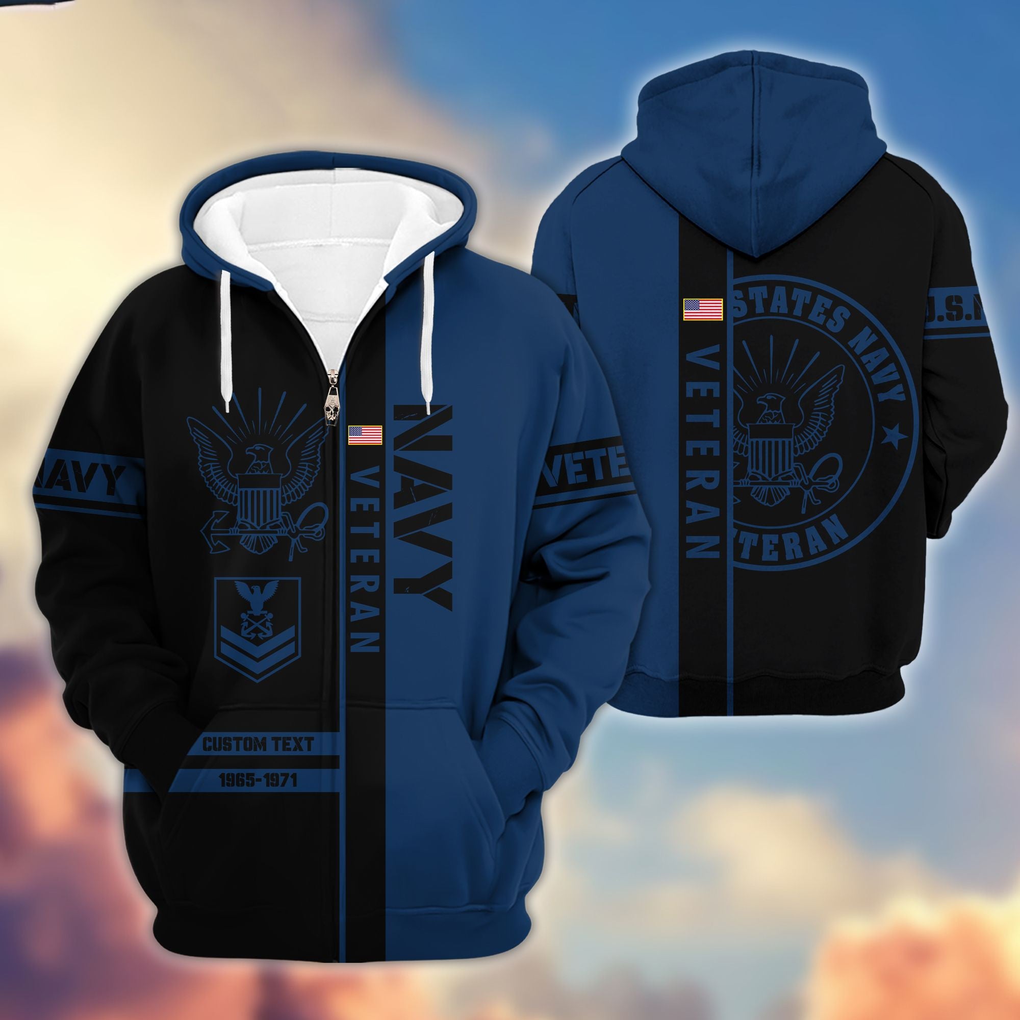 Premium US Navy Zip Hoodie VPVC600302, Custom Name, Rank, Year Gifts For Navy Veteran, Gifts For Veterans Day