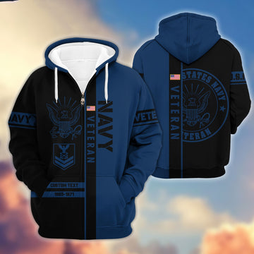 Premium US Navy Zip Hoodie VPVC600302, Custom Name, Rank, Year Gifts For Navy Veteran, Gifts For Veterans Day