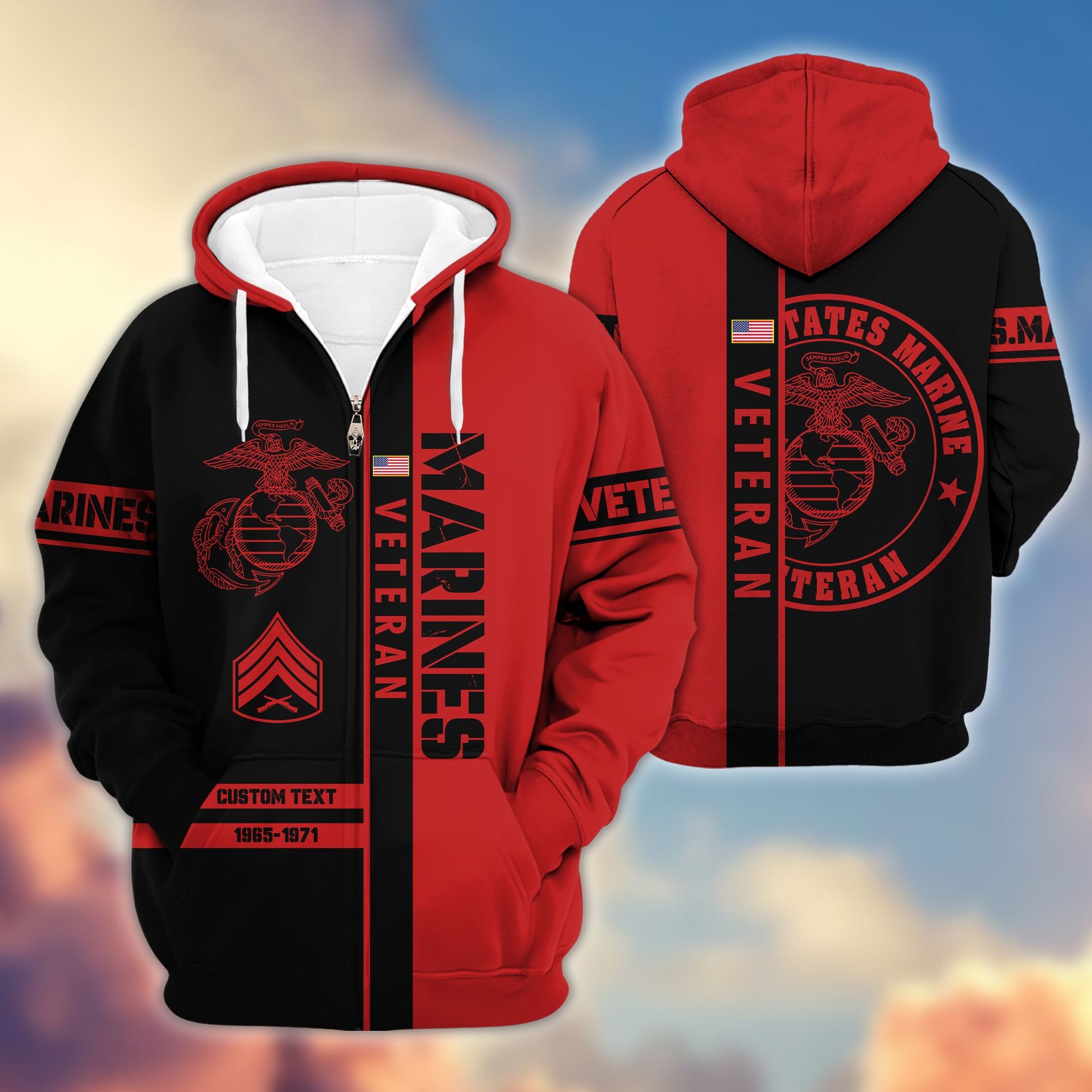 Premium USMC Zip Hoodie VPVC600303, Custom Name, Rank, Year Gifts For Marine Veteran, Gifts For Veterans Day
