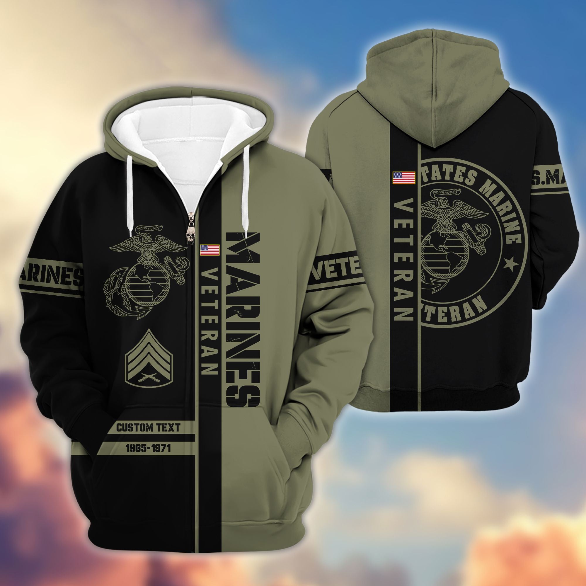 Premium USMC Zip Hoodie VPVC600303, Custom Name, Rank, Year Gifts For Marine Veteran, Gifts For Veterans Day