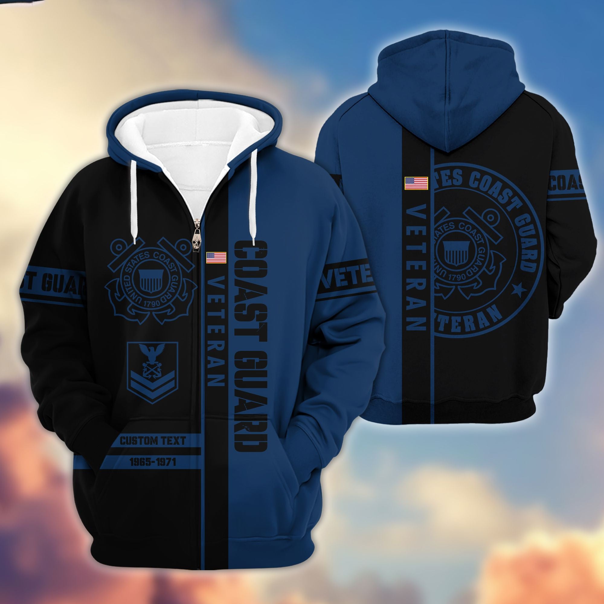 Premium USCG Zip Hoodie VPVC600305, Custom Name, Rank, Year Gifts For Coast Guard Veteran, Gifts For Veterans Day