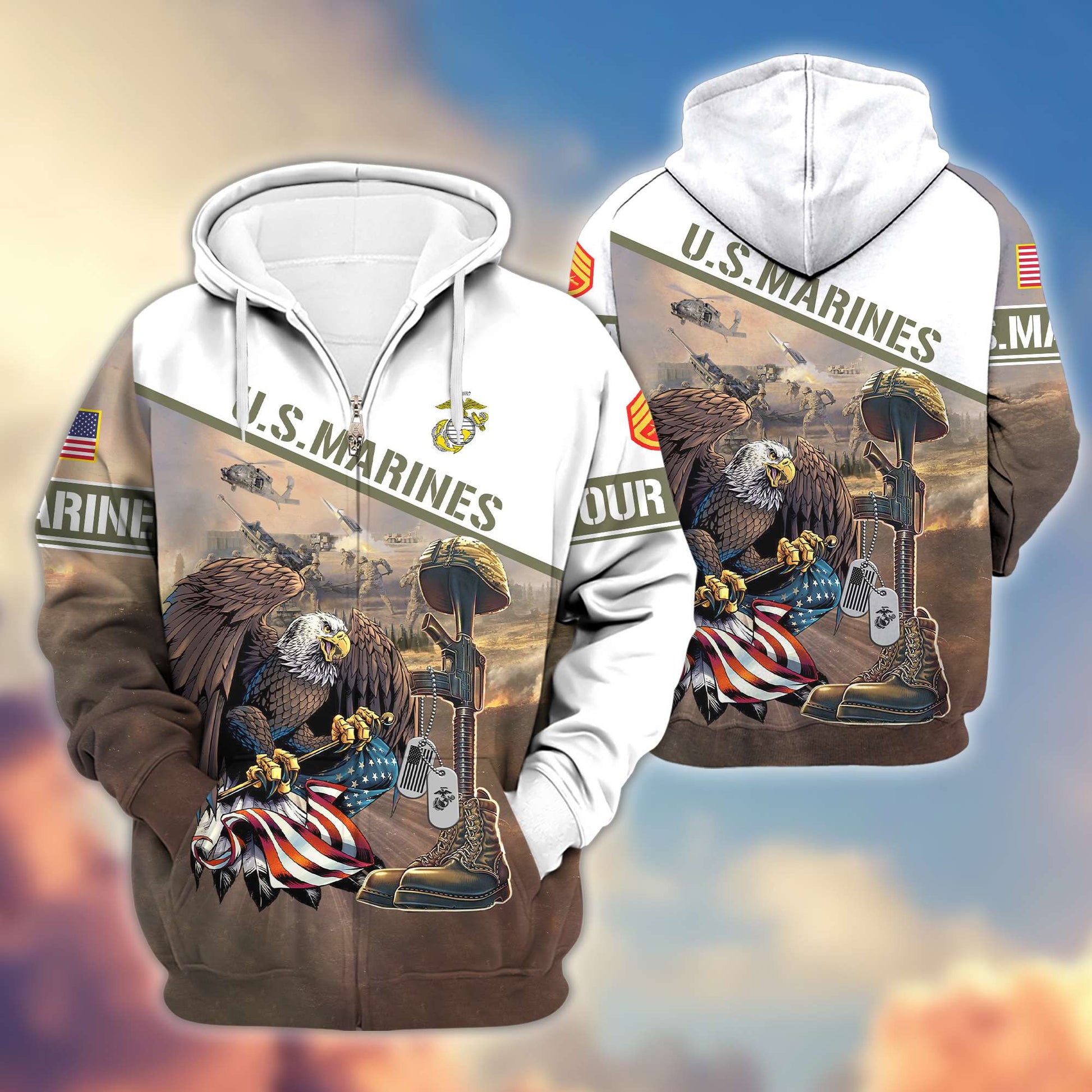 Premium USMC Zip Hoodie VPVC600203, Custom Name, Rank, Year, Gifts For Marine Veteran, Gifts For Veterans Day