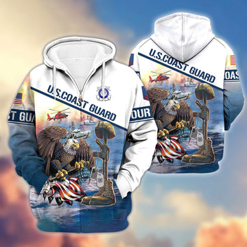 Premium USCG Zip Hoodie VPVC600205, Custom Name, Rank, Year, Gifts For Coast Guard Veteran, Gifts For Veterans Day