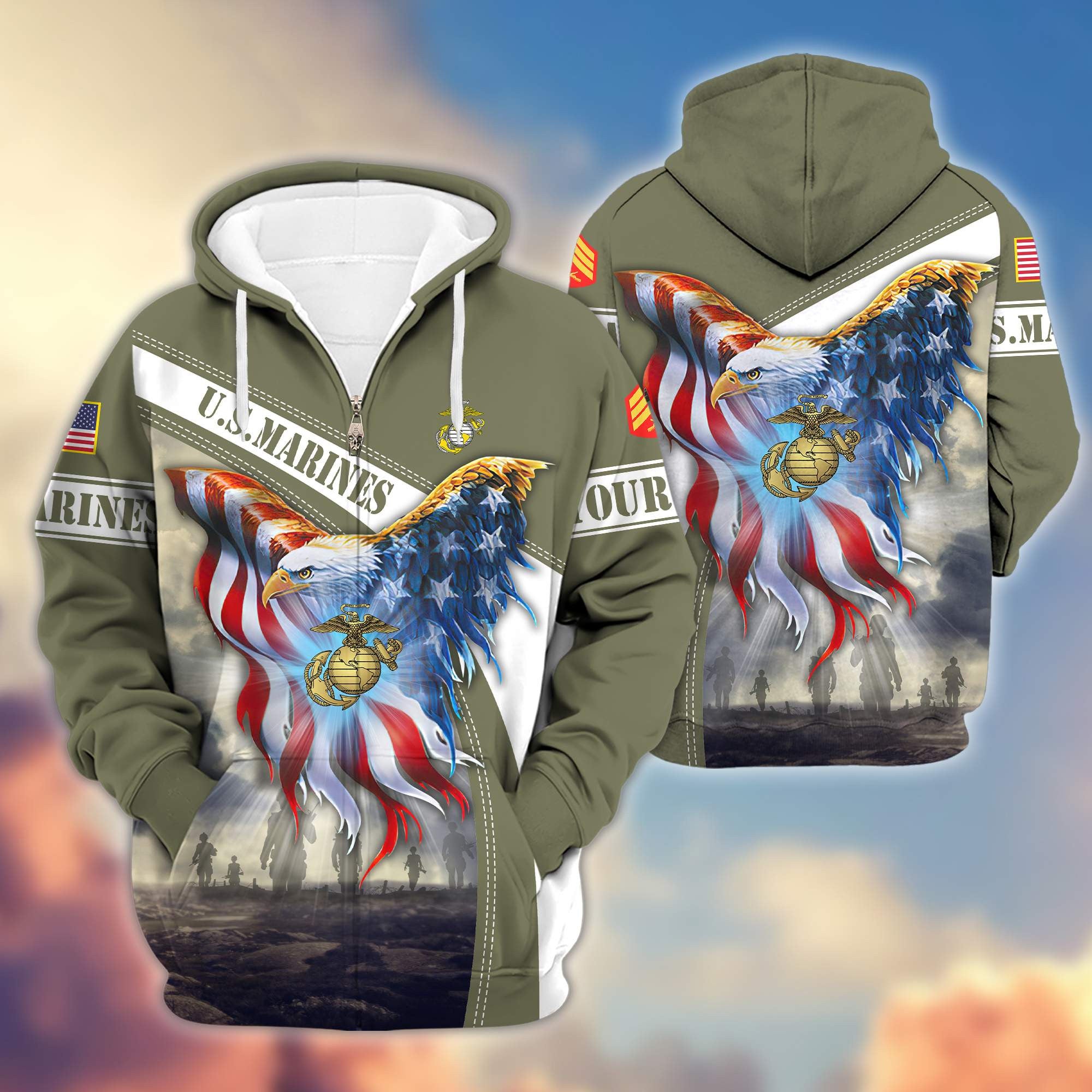 Premium USMC Zip Hoodie VPVC600103, Custom Name, Rank, Year, Gifts For Marine Veteran, Gifts For Veterans Day
