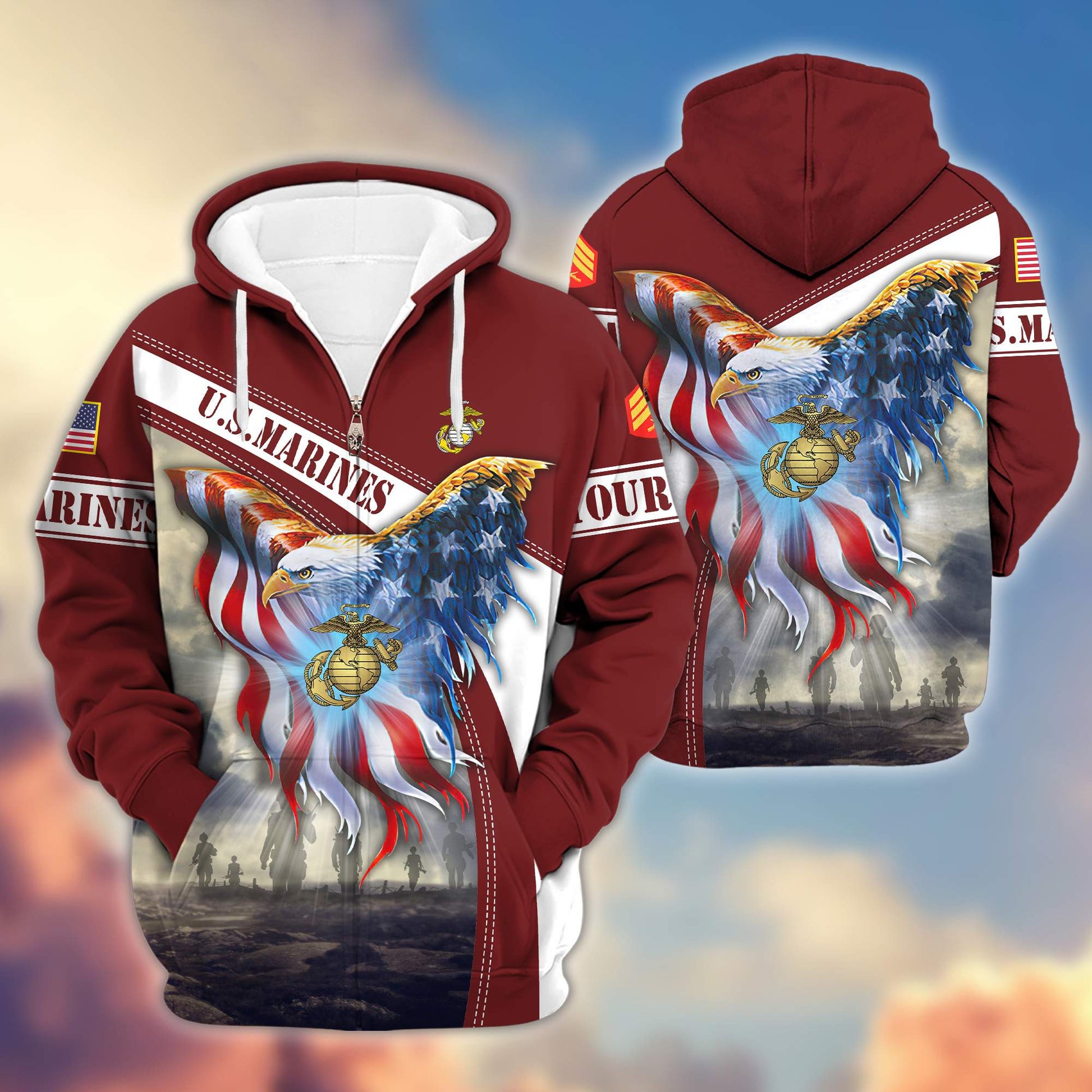 Premium USMC Zip Hoodie VPVC600103, Custom Name, Rank, Year, Gifts For Marine Veteran, Gifts For Veterans Day