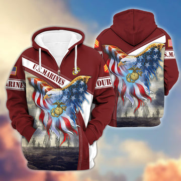 Premium USMC Zip Hoodie VPVC600103, Custom Name, Rank, Year, Gifts For Marine Veteran, Gifts For Veterans Day