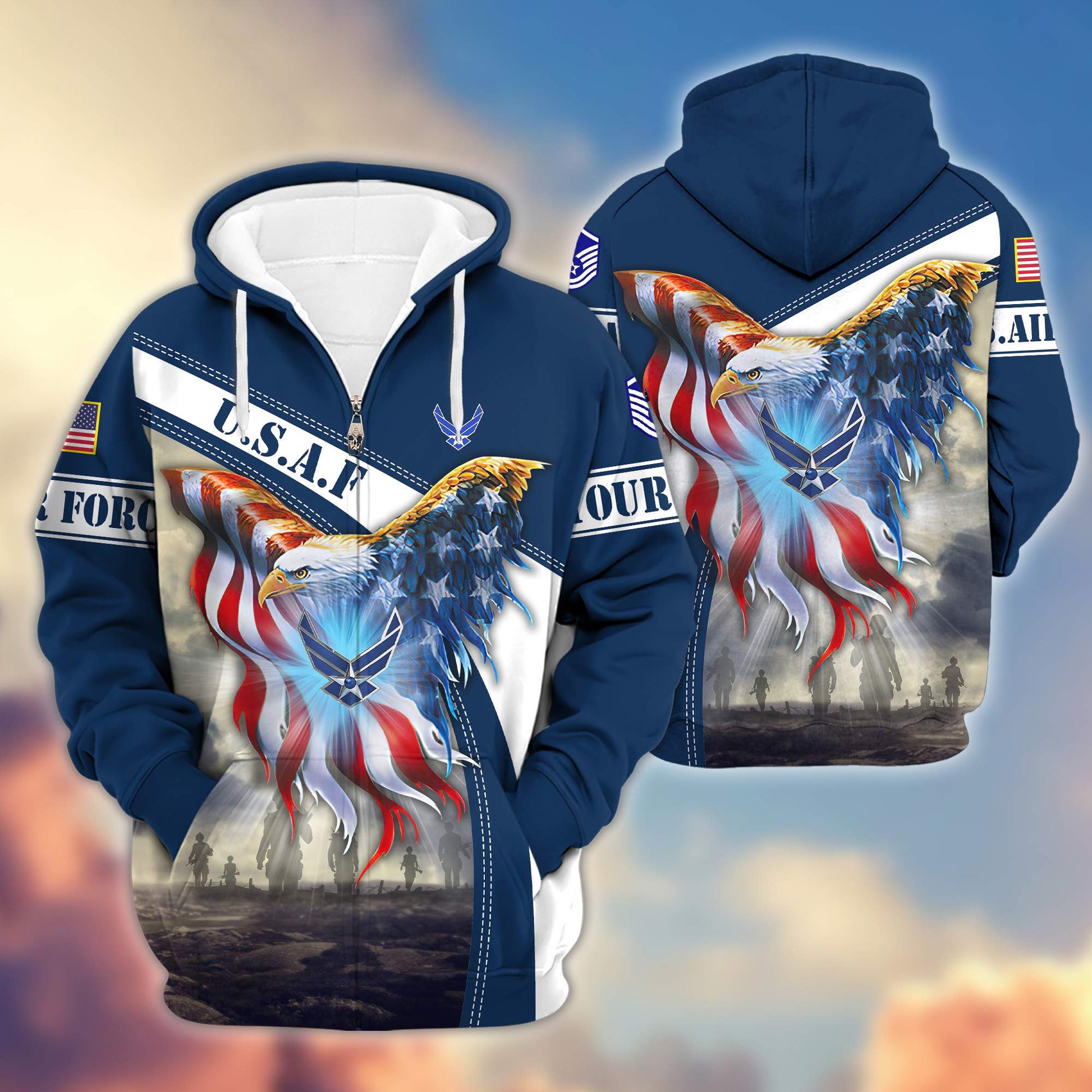 Premium USAF Zip Hoodie VPVC600104, Custom Name, Rank, Year, Gifts For Air Force Veteran, Gifts For Veterans Day