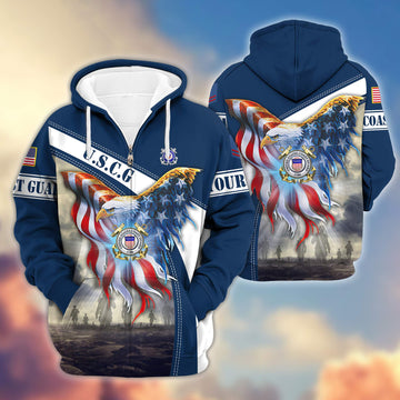 Premium USCG Zip Hoodie VPVC600105, Custom Name, Rank, Year, Gifts For Coast Guard Veteran, Gifts For Veterans Day