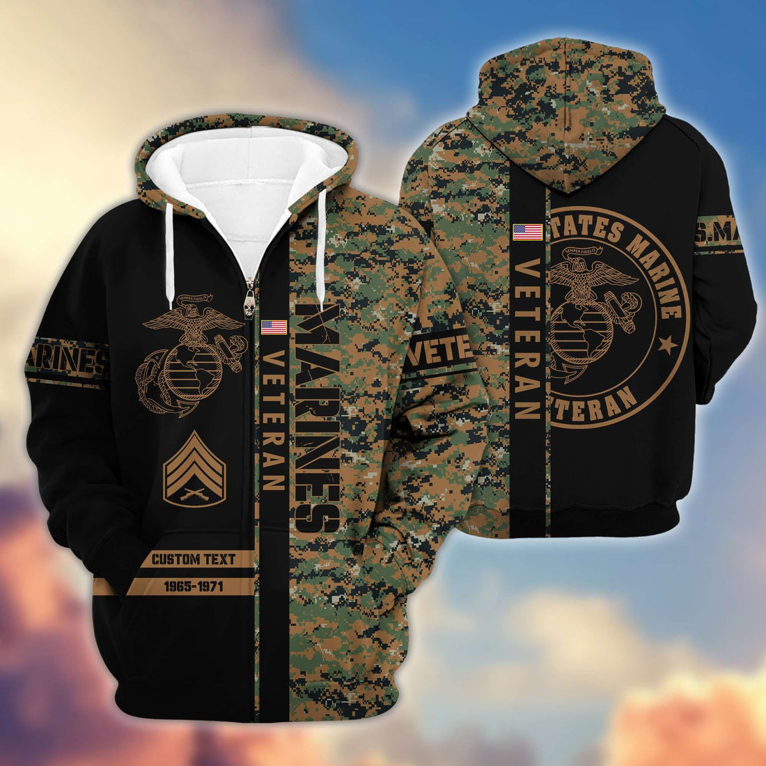 Premium USMC Zip Hoodie VPVC600003, Custom Name, Rank, Year, Gifts For Marine Veteran, Gifts For Veterans Day