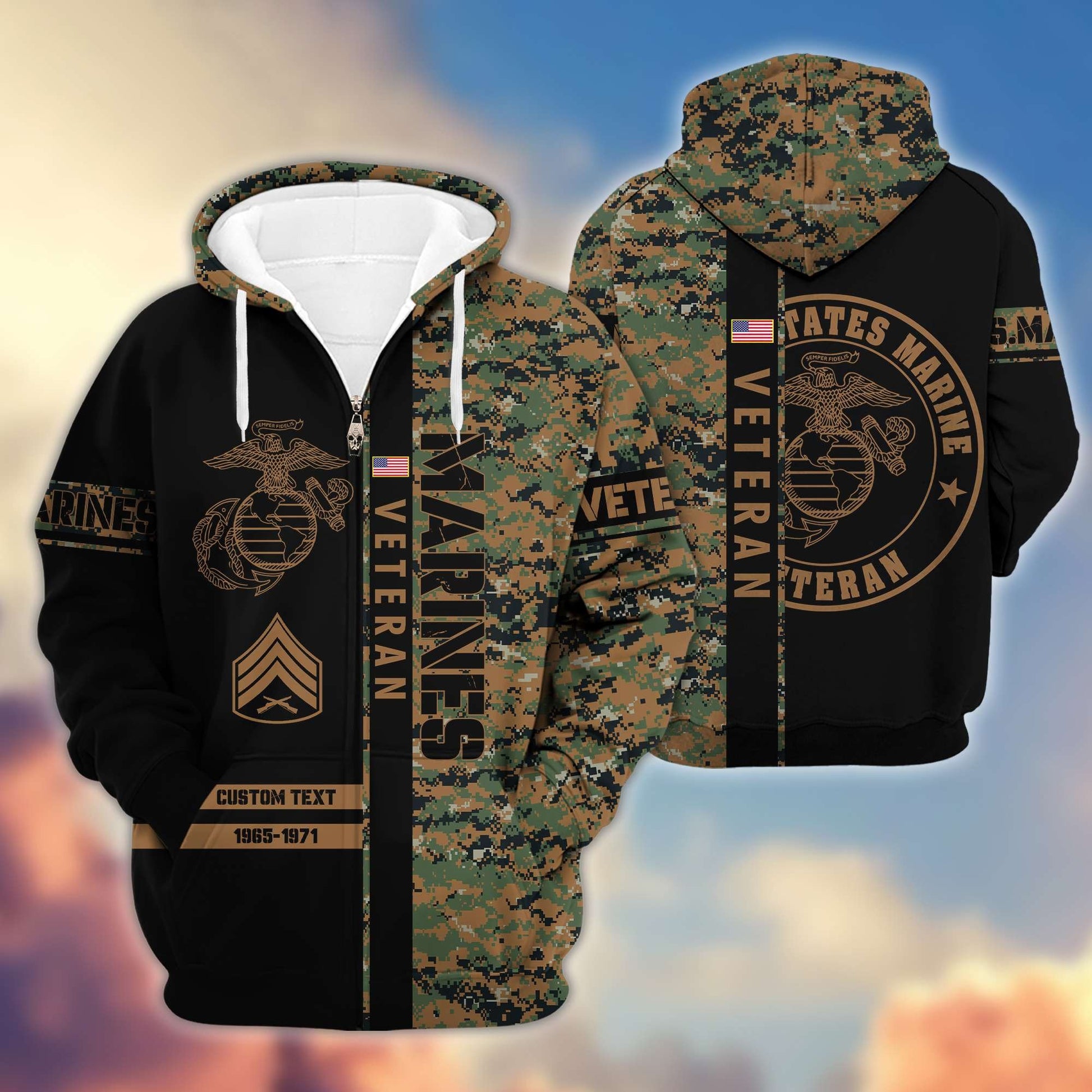 Premium USMC Zip Hoodie VPVC600003, Custom Name, Rank, Year, Gifts For Marine Veteran, Gifts For Veterans Day