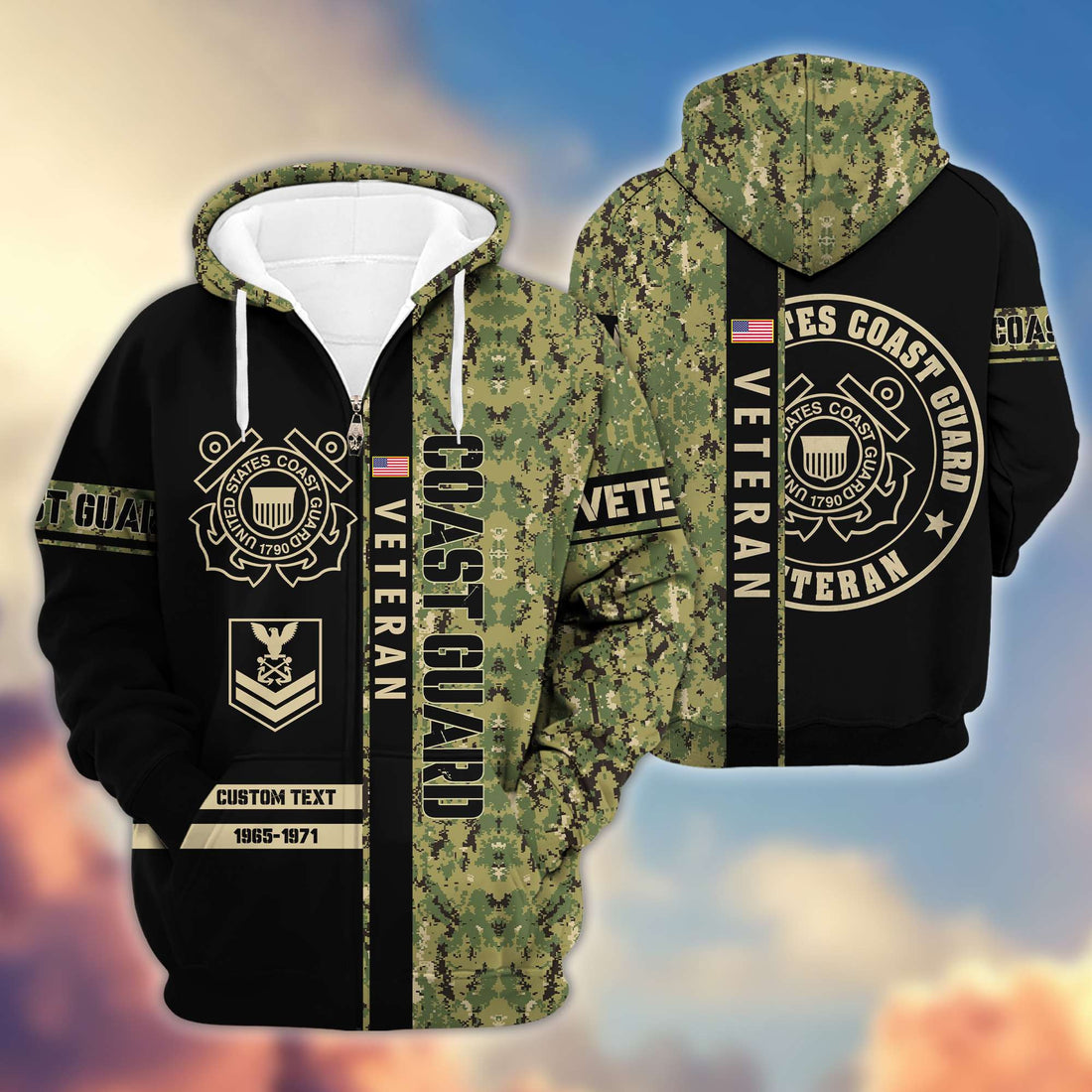 Premium USCG Zip Hoodie VPVC600005, Custom Name, Rank, Year, Gifts For Coast Guard Veteran, Gifts For Veterans Day