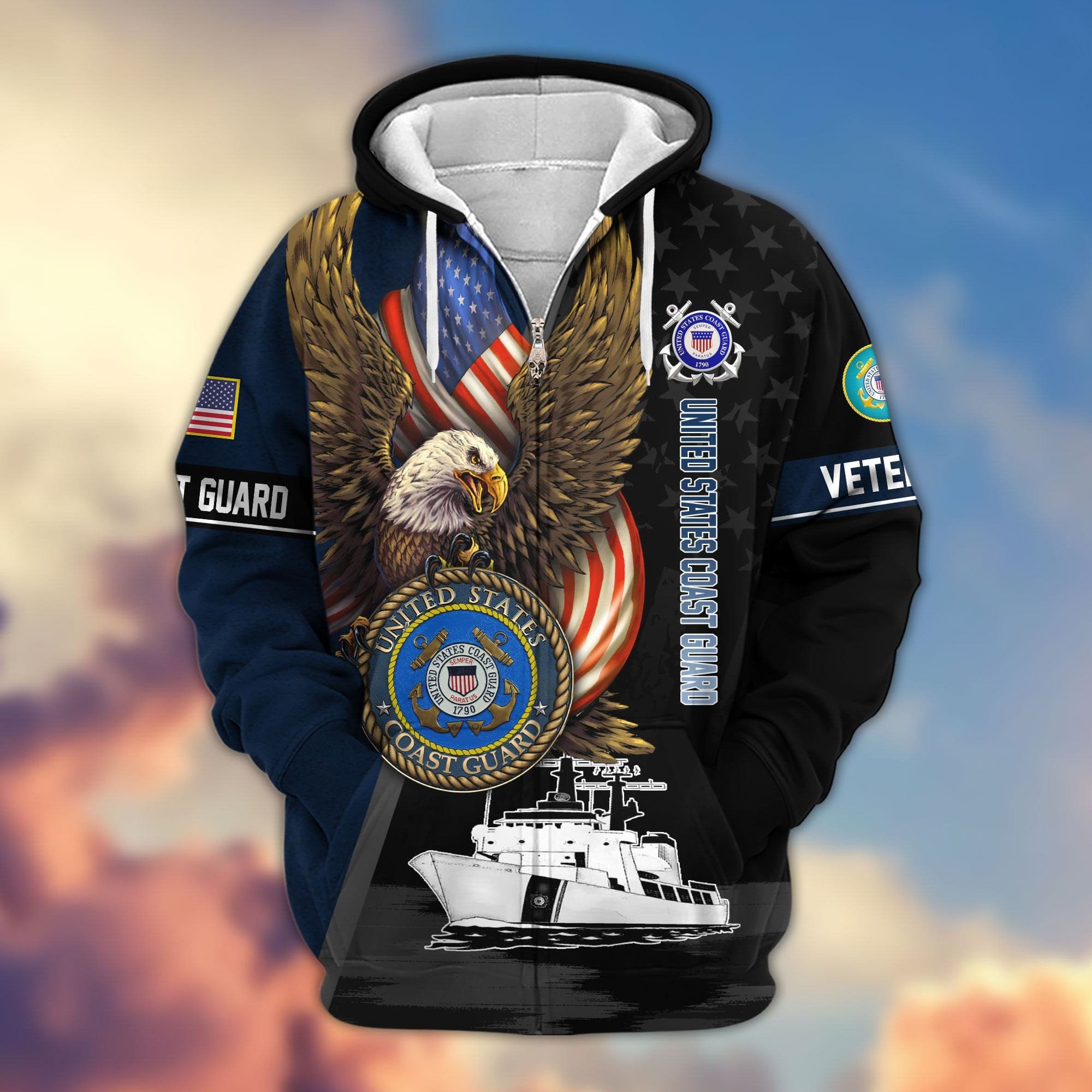 Premium Proudly Served US Veterans Zip Hoodie APHN170912, Gifts For US Veterans, Gifts For Veterans Day