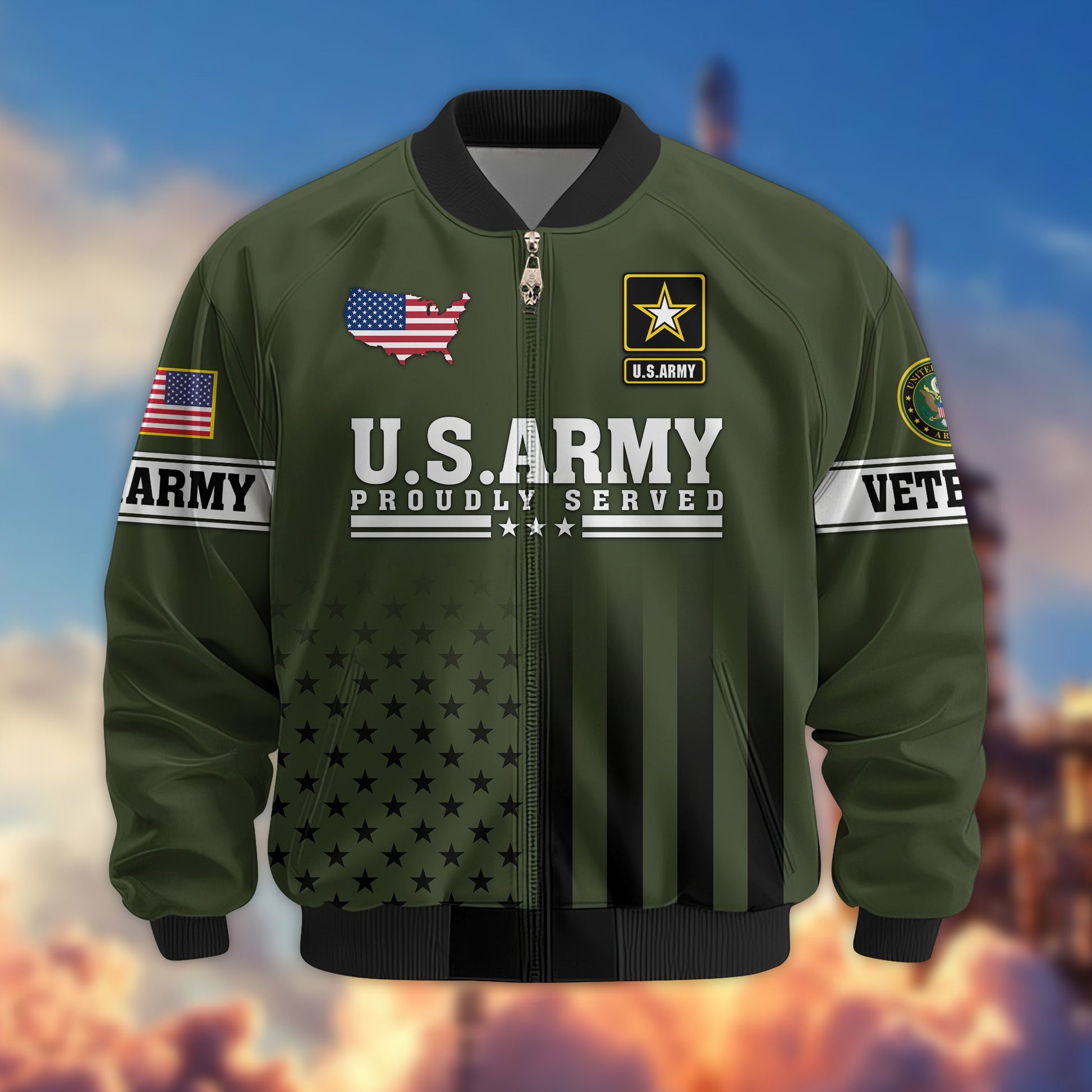 Premium US Army Veteran Bomber Jacket VPVC800801, Gifts For US Army Veteran