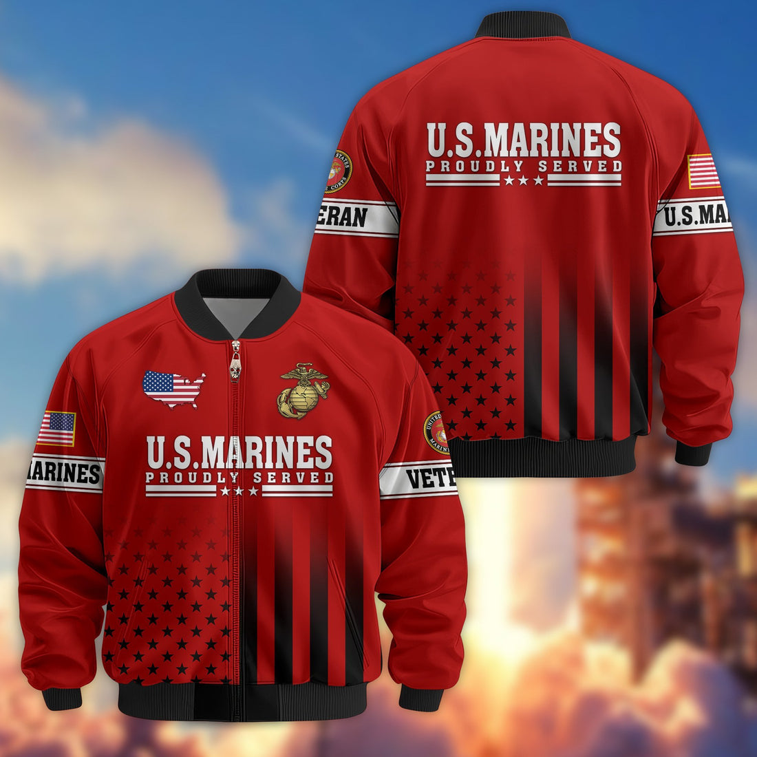 Premium USMC Veteran Bomber Jacket VPVC800803, Gifts For US Marines Veteran