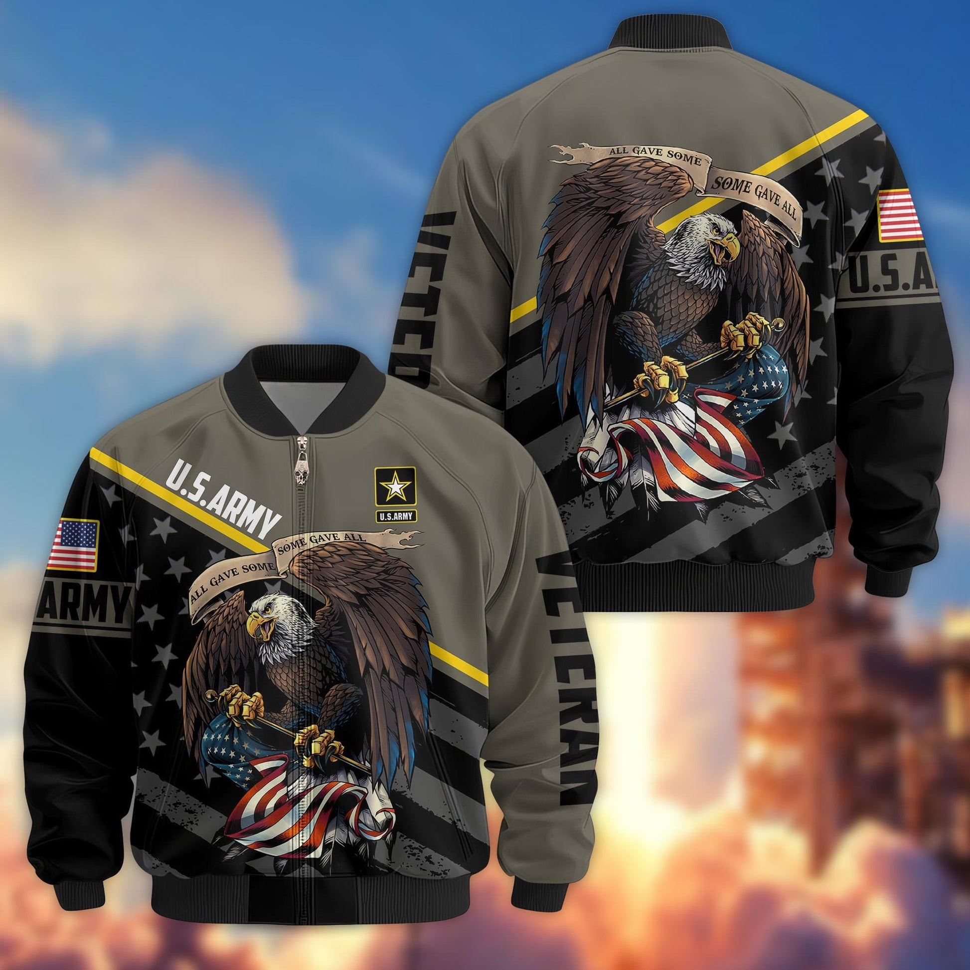 Premium US Army Veteran Bomber Jacket VPVC801201, Gifts For US Army Veteran