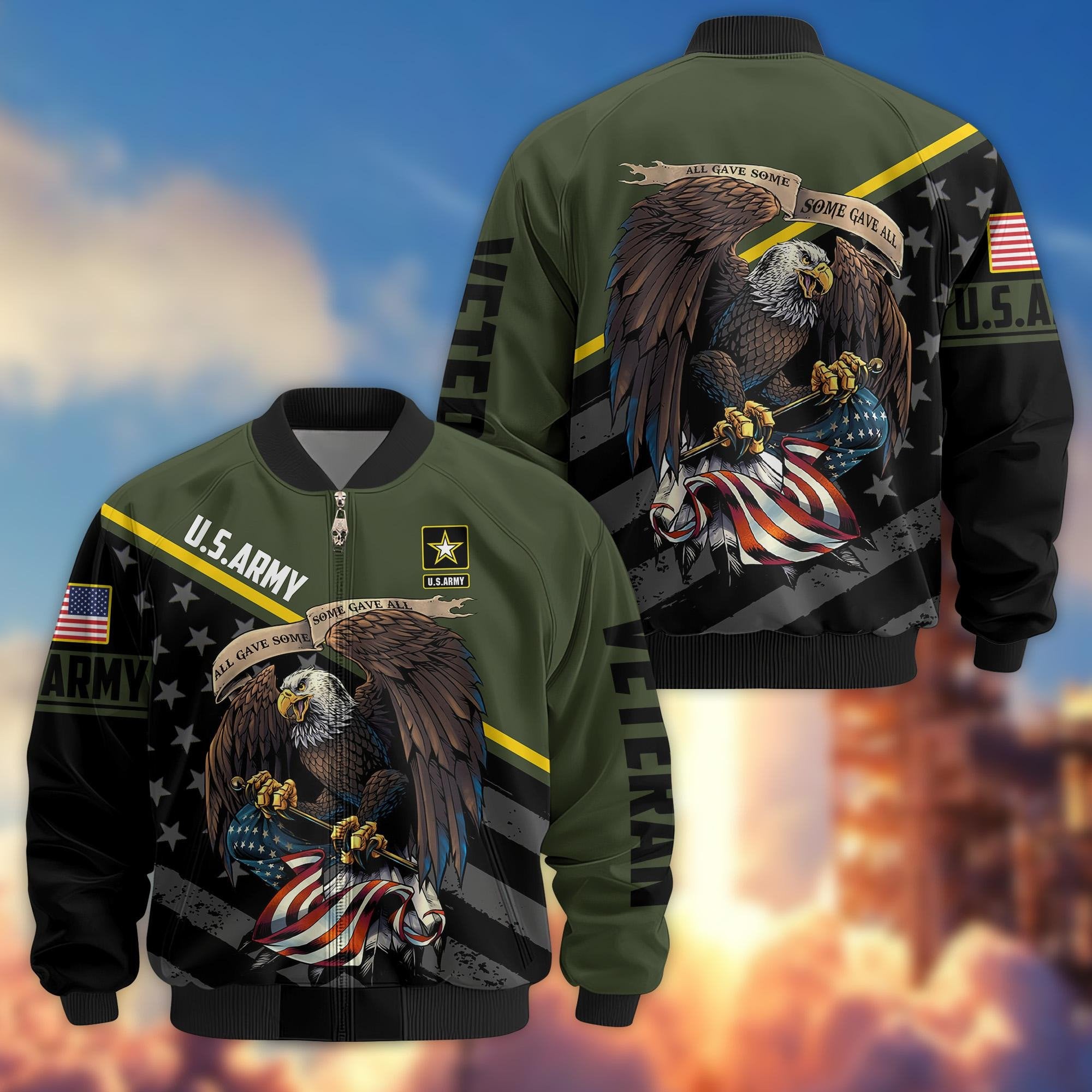 Premium US Army Veteran Bomber Jacket VPVC801210, Gifts For US Army Veteran