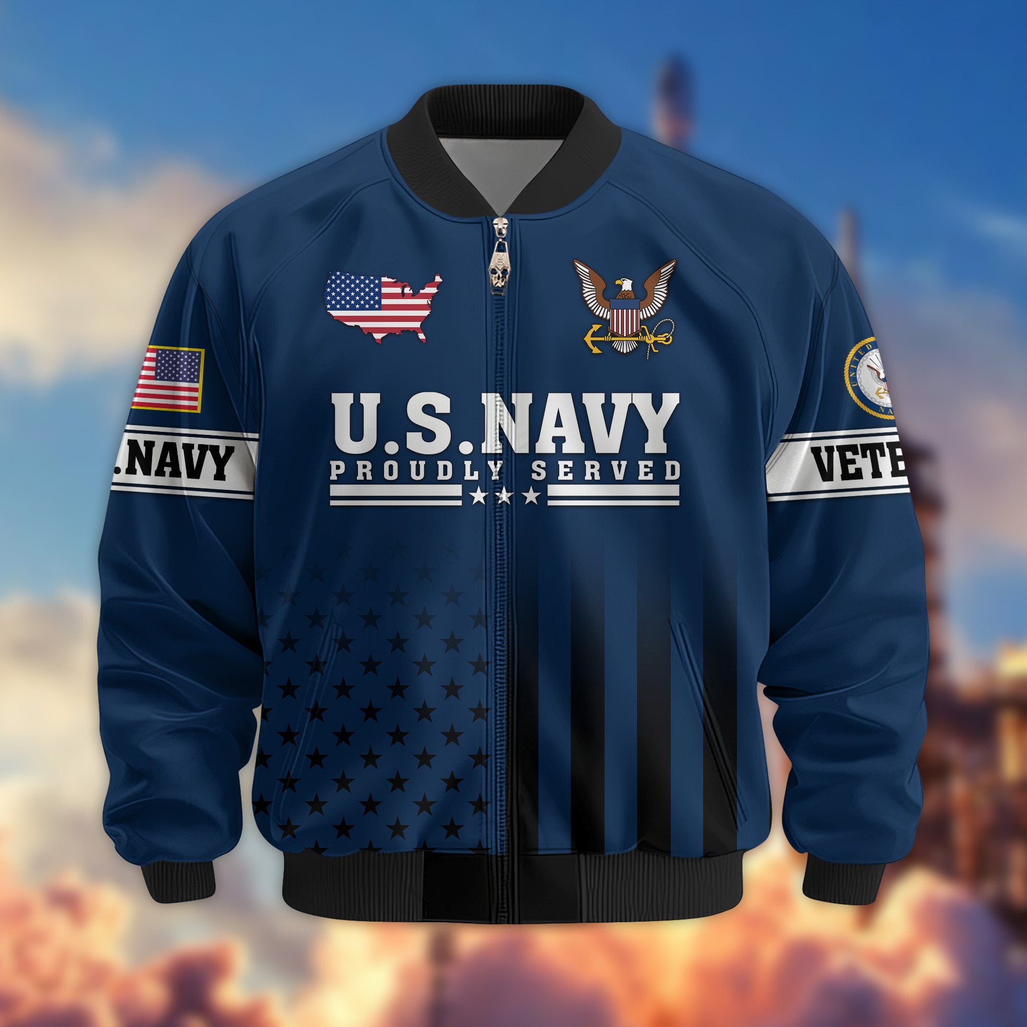 Premium US Navy Veteran Bomber Jacket VPVC800802, Gifts For US Navy Veteran