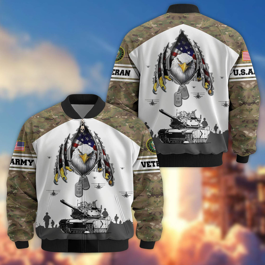 Premium US Army Veteran Bomber Jacket VPVC801301, Gifts For US Army Veteran