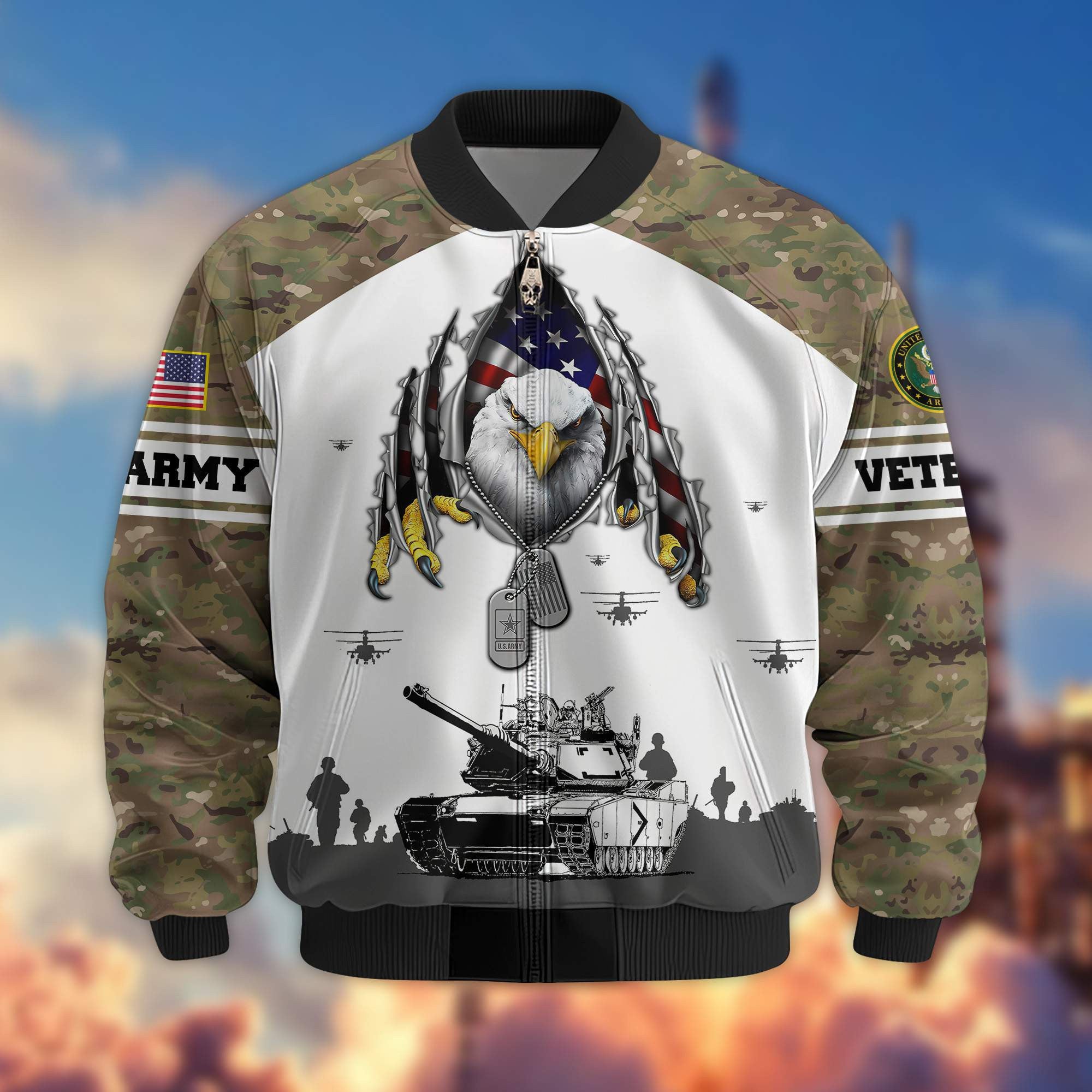 Premium US Army Veteran Bomber Jacket VPVC801301, Gifts For US Army Veteran