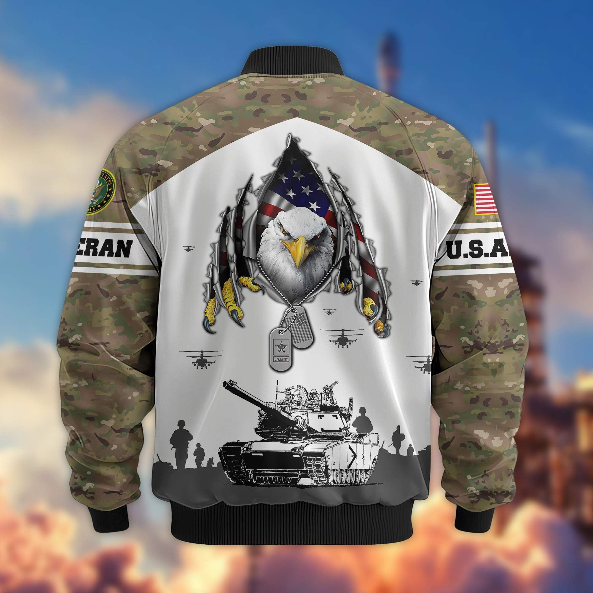Premium US Army Veteran Bomber Jacket VPVC801301, Gifts For US Army Veteran