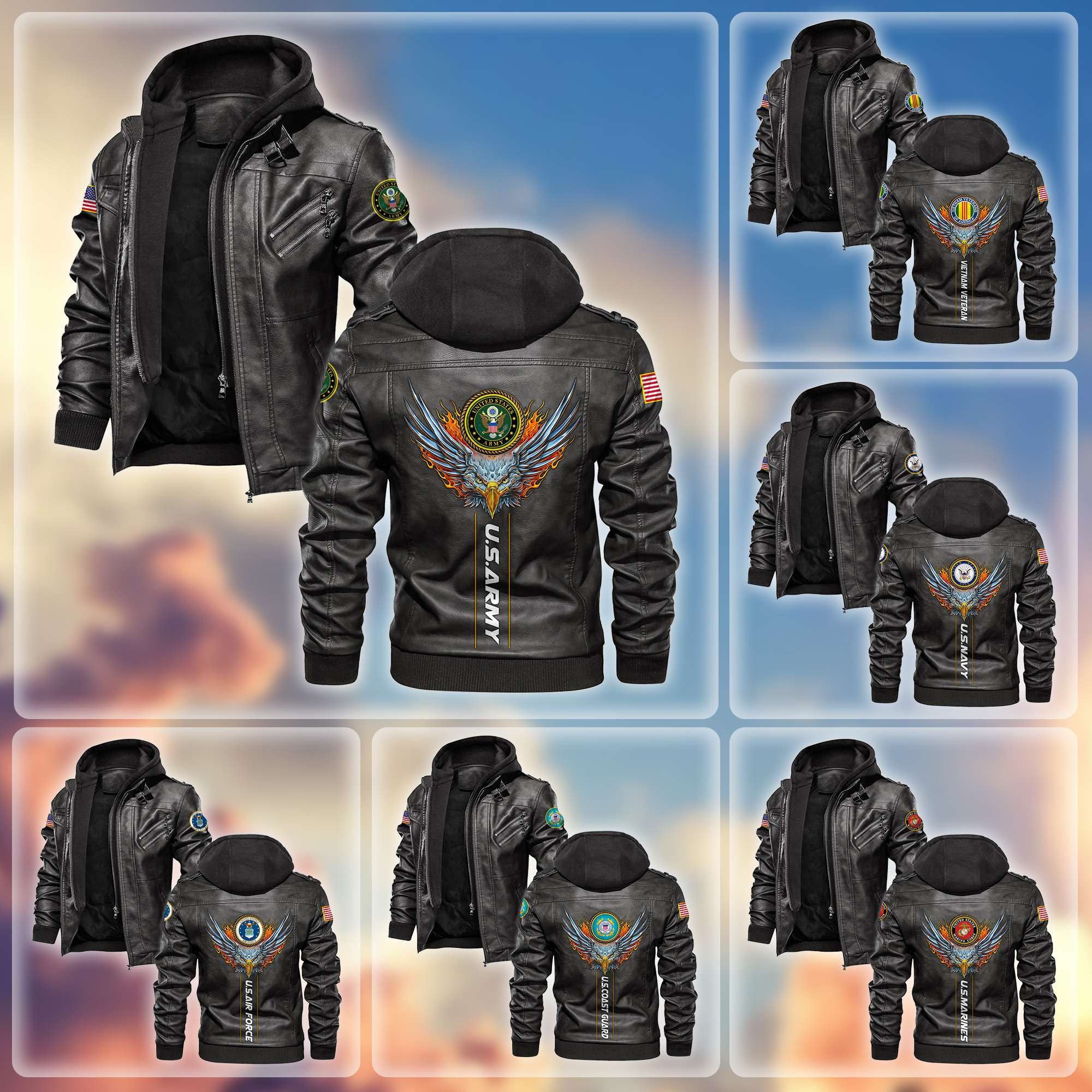 Premium US Veterans Leather Jacket BPVC270901, Gifts For US Veterans, Gifts For Veterans Day