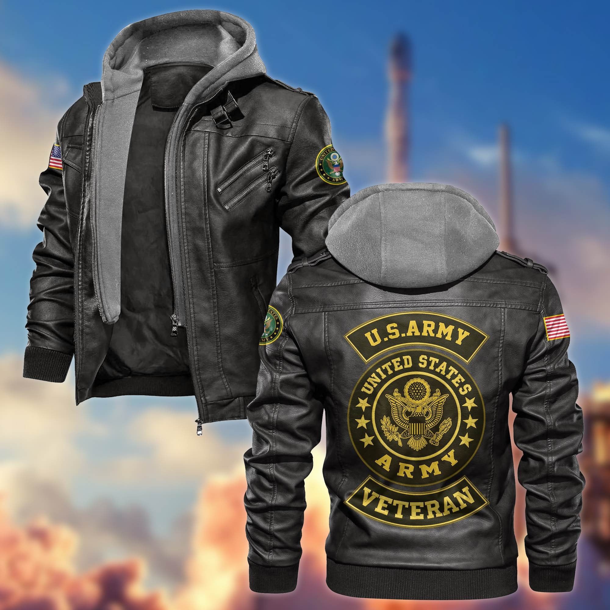 Premium US Veterans Leather Jacket BPVC021002, Gifts For US Veterans, Gifts For Veterans Day