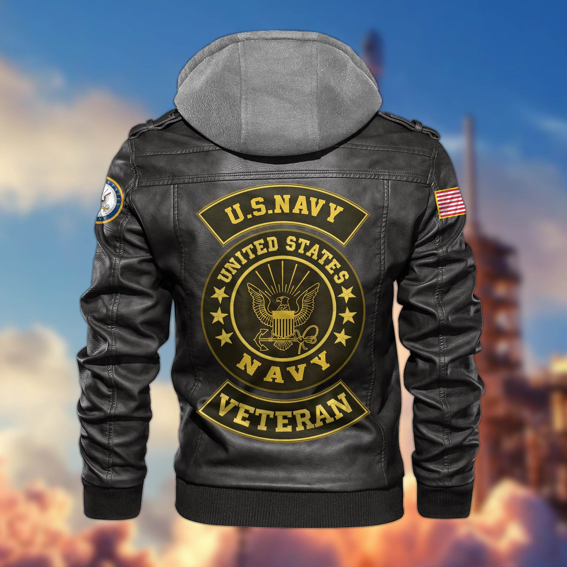 Premium US Veterans Leather Jacket BPVC021002, Gifts For US Veterans, Gifts For Veterans Day