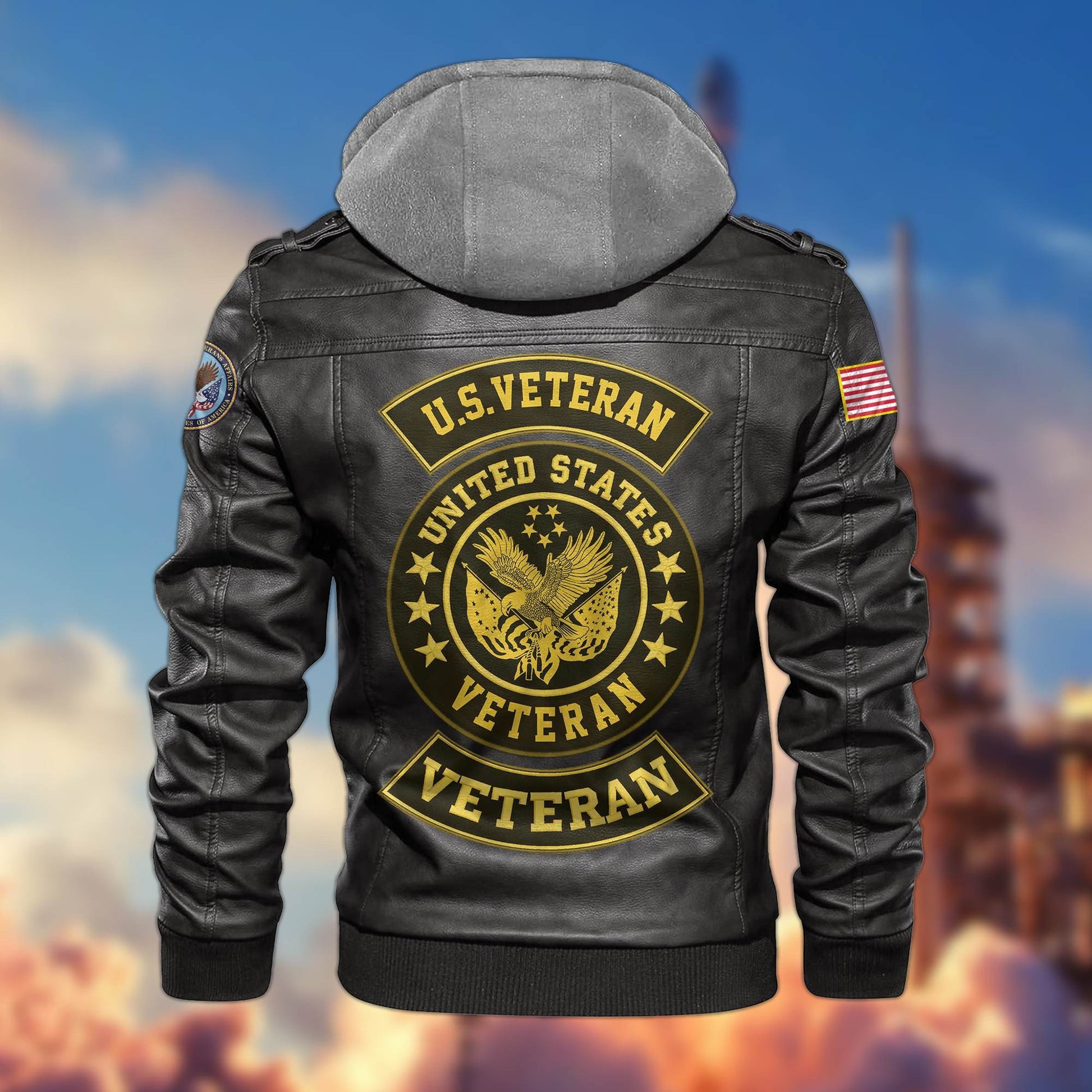 Premium US Veterans Leather Jacket BPVC021002, Gifts For US Veterans, Gifts For Veterans Day