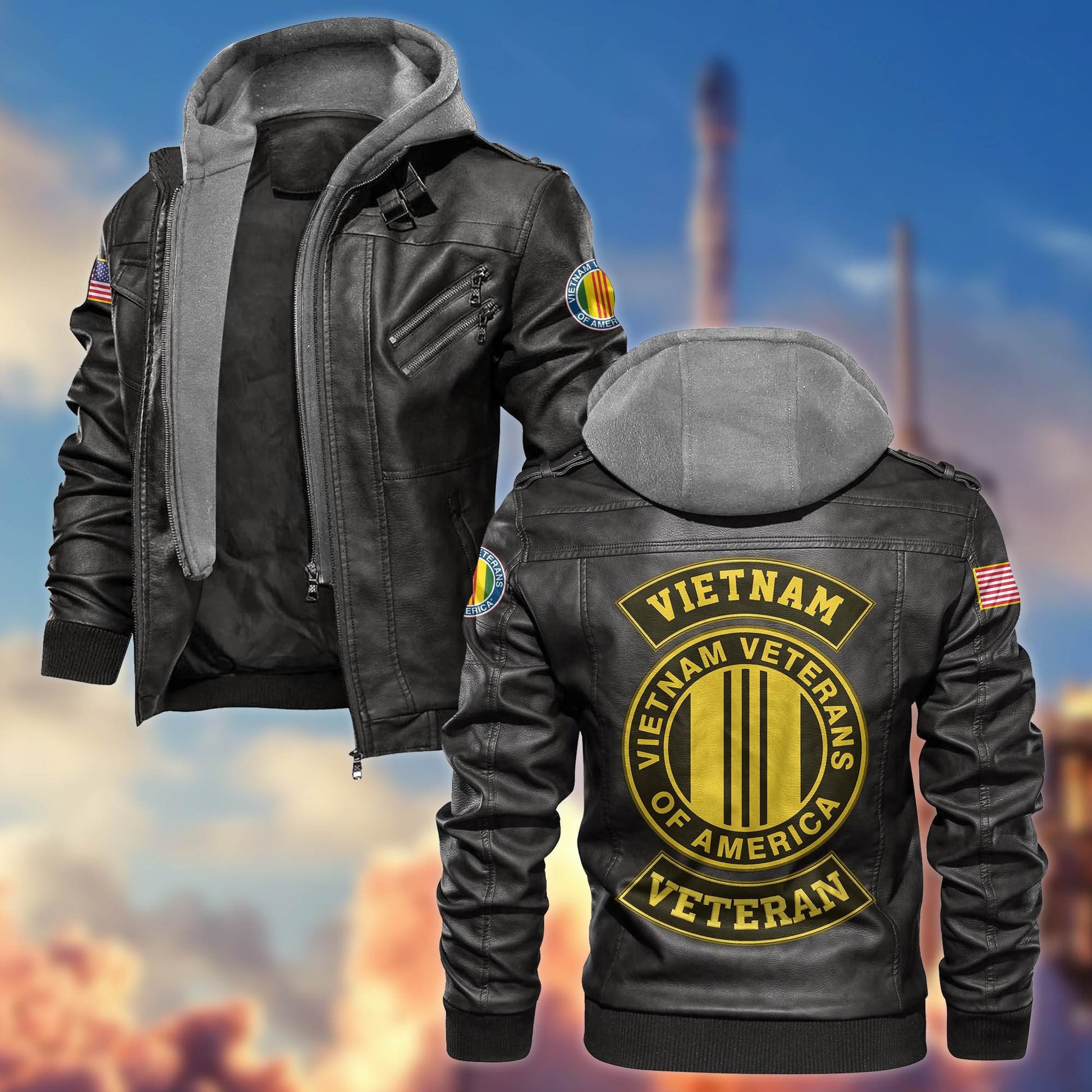 Premium US Veterans Leather Jacket BPVC021002, Gifts For US Veterans, Gifts For Veterans Day
