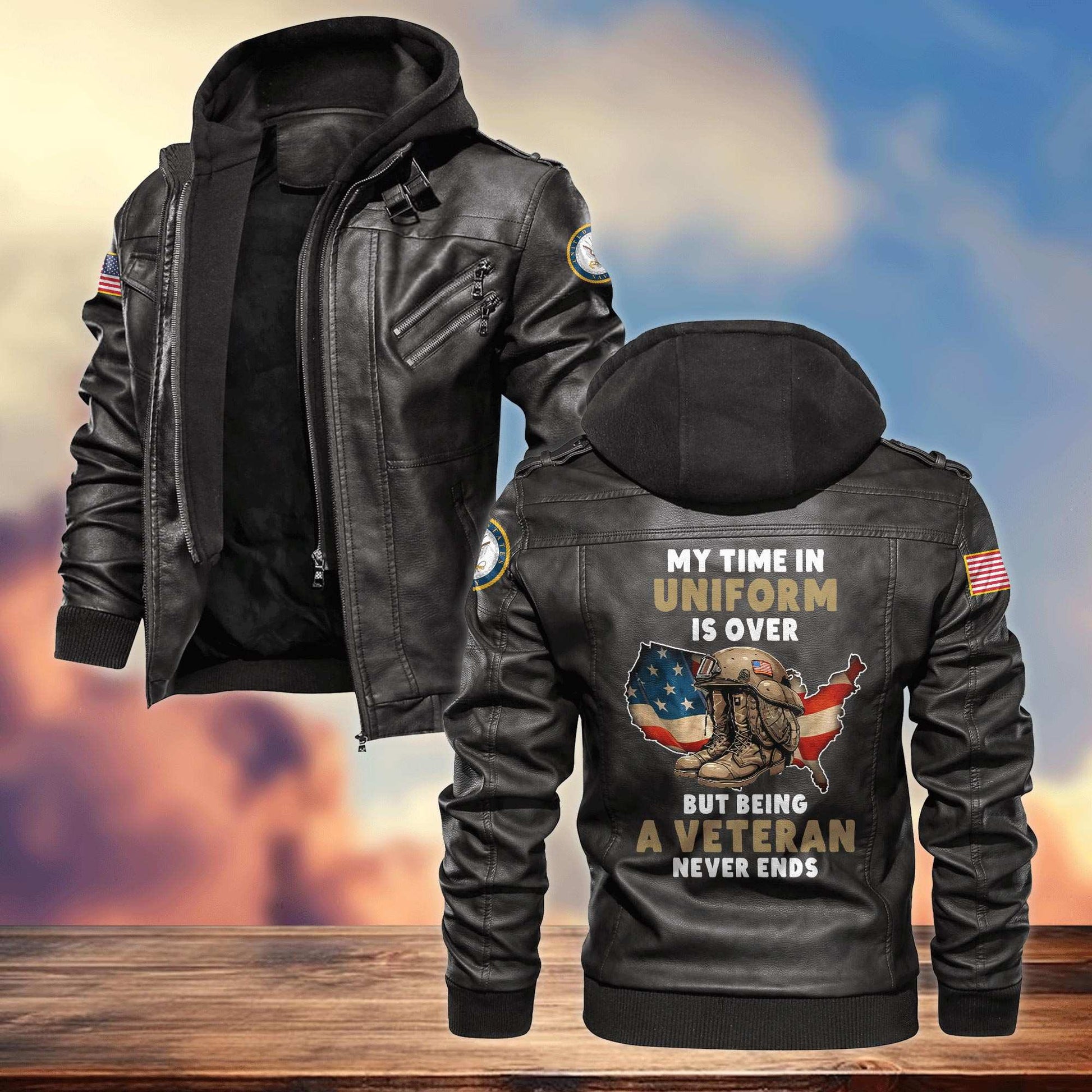 Premium My Time In Uniform Is Over But Being A Veteran Never Ends US Veterans Leather Jacket APHN031011, Gifts For US Veterans