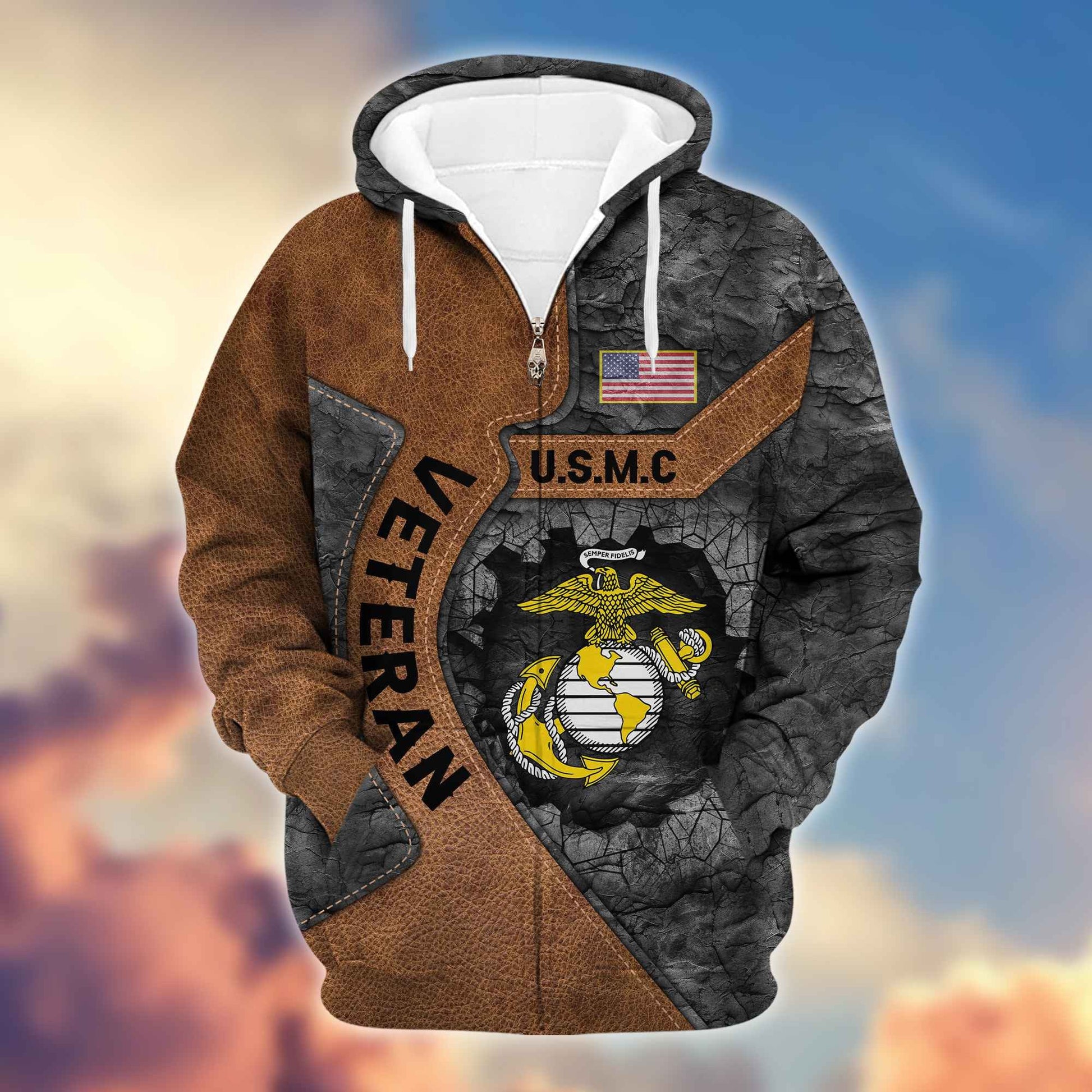 Premium USMC Veterans Zip Hoodie VPVC603903, Gifts For Marine Veteran