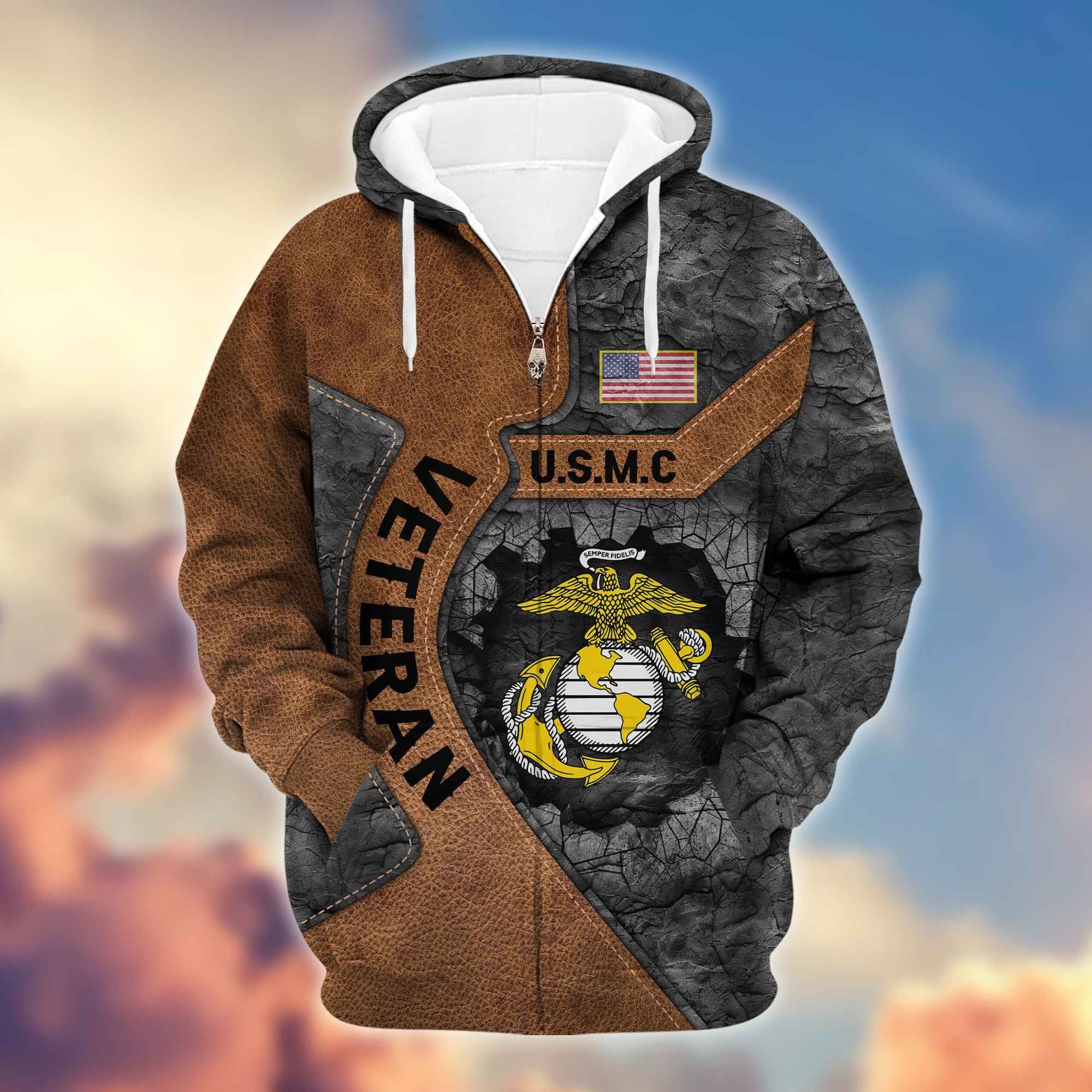 Premium USMC Veterans Zip Hoodie VPVC603903, Gifts For Marine Veteran