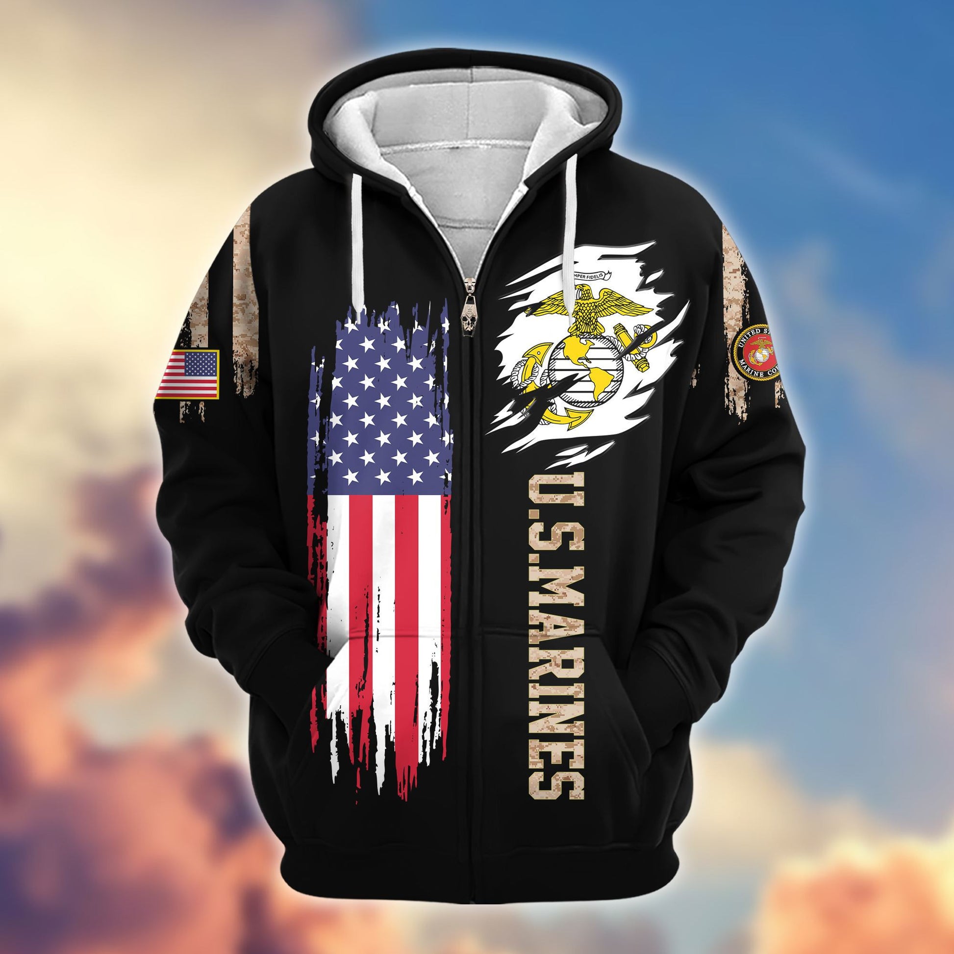 Premium USMC Veterans Zip Hoodie VPVC604003, Gifts For Marine Veteran