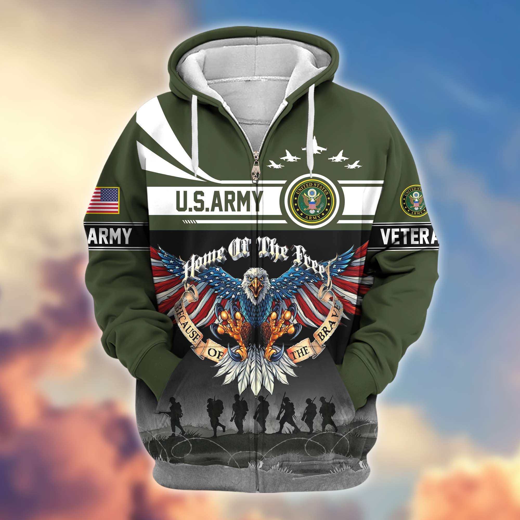 Premium US Army Veterans Zip Hoodie VPVC604110, Gifts For Army Veteran