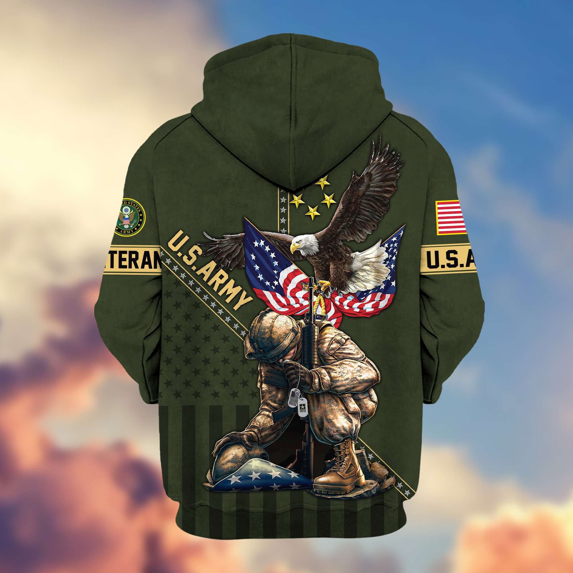 Premium US Army Veteran Zip Hoodie VPVC605101, Gifts For Army Veteran