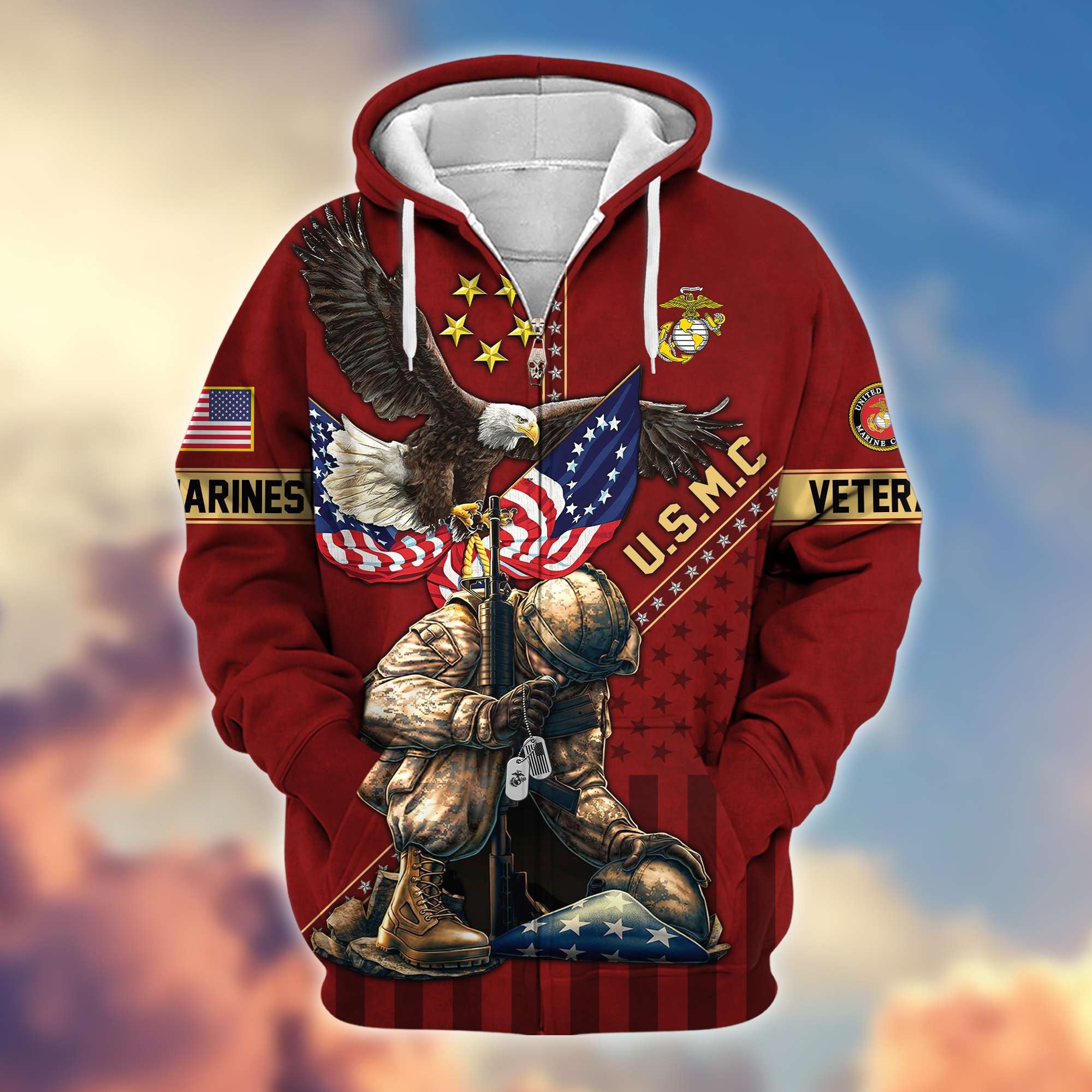 Premium USMC Veteran Zip Hoodie VPVC605103, Gifts For Marine Veteran