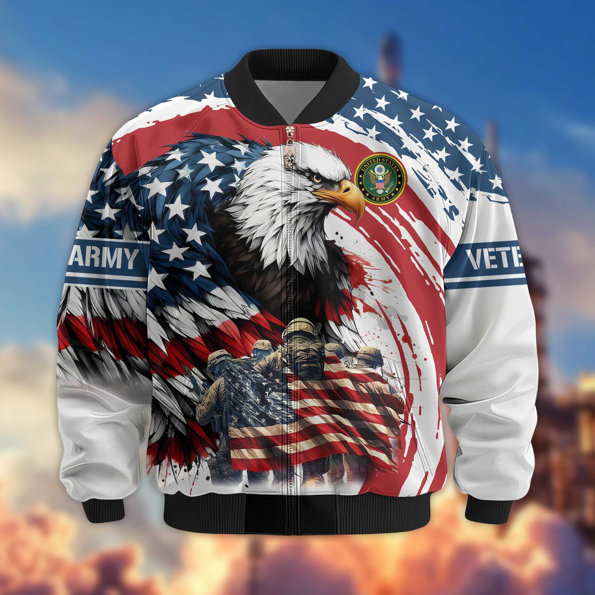 Premium US Army Veteran Bomber Jacket VPVC801101, Gifts For US Army Veteran