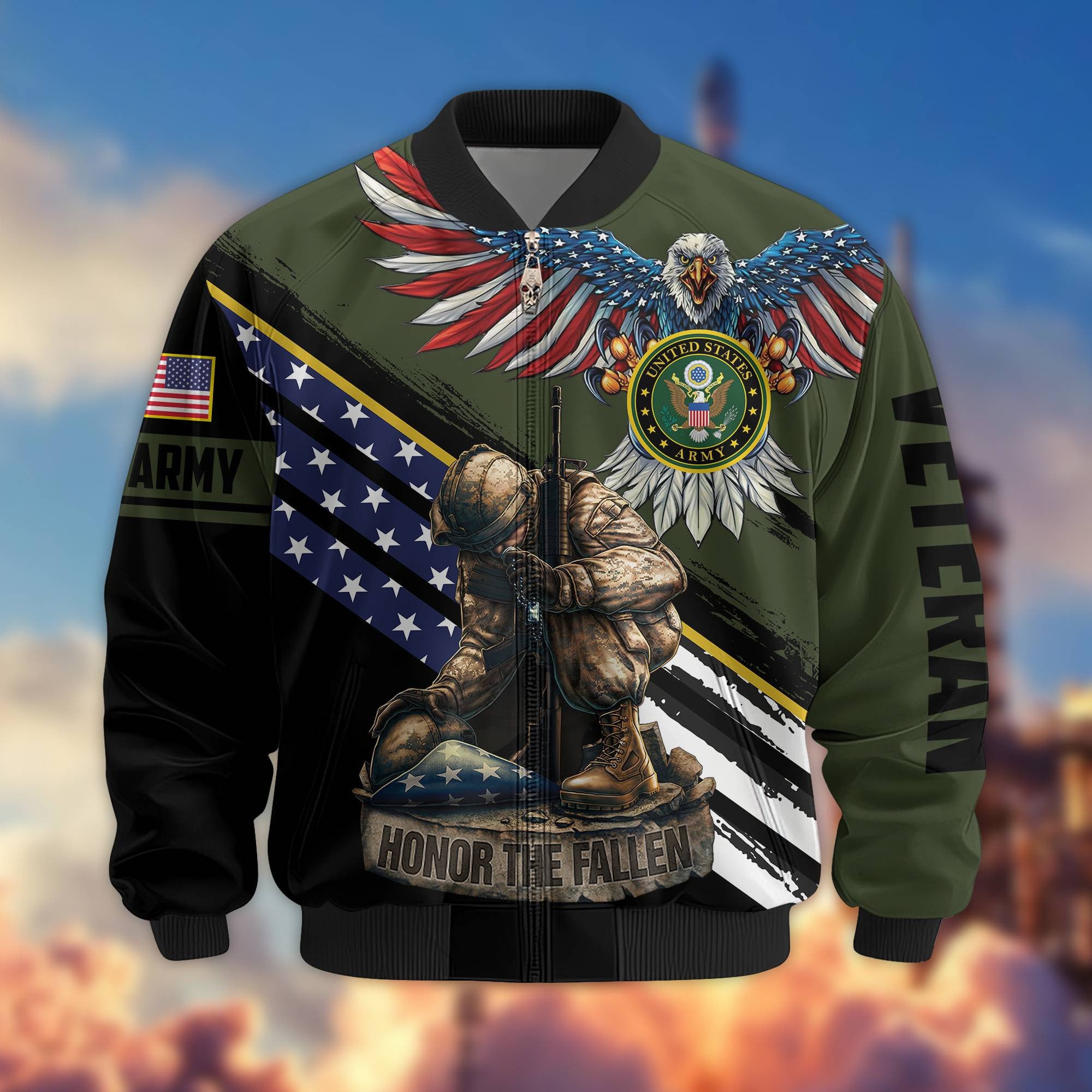 Premium US Army Veteran Bomber Jacket VPVC801501, Gifts For US Army Veteran