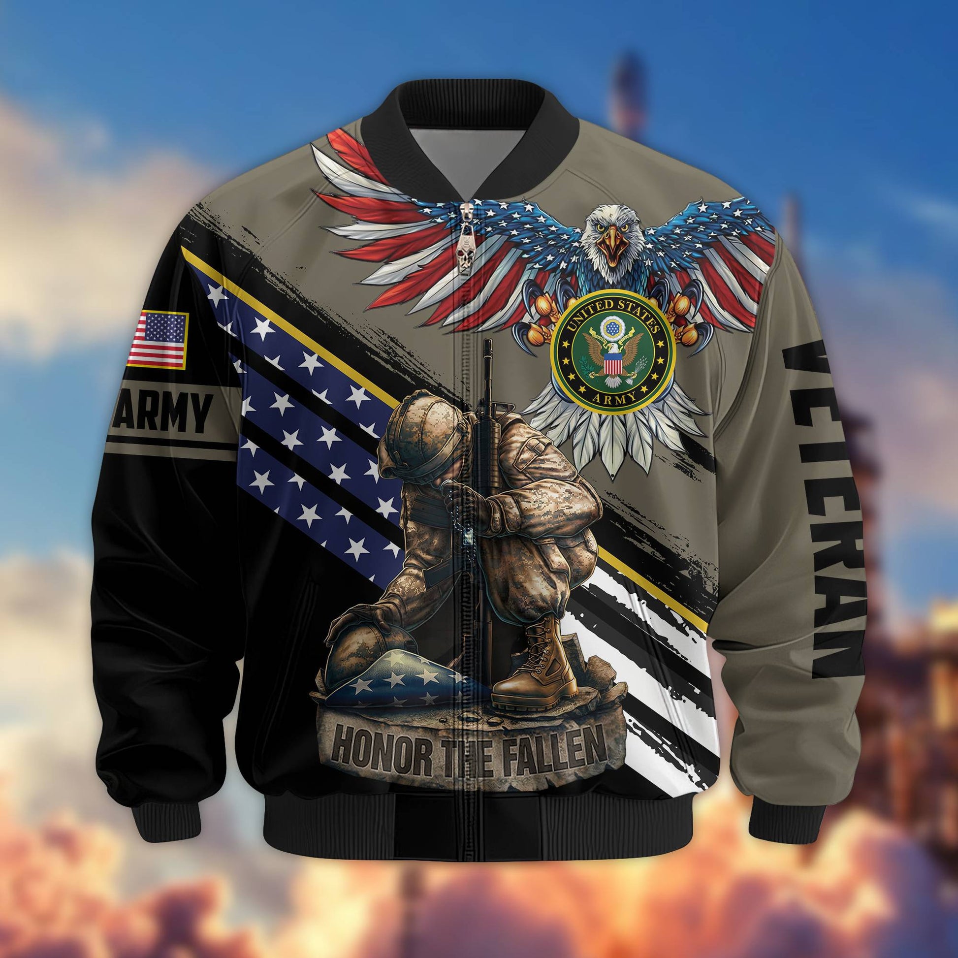 Premium US Army Veteran Bomber Jacket VPVC801510, Gifts For US Army Veteran